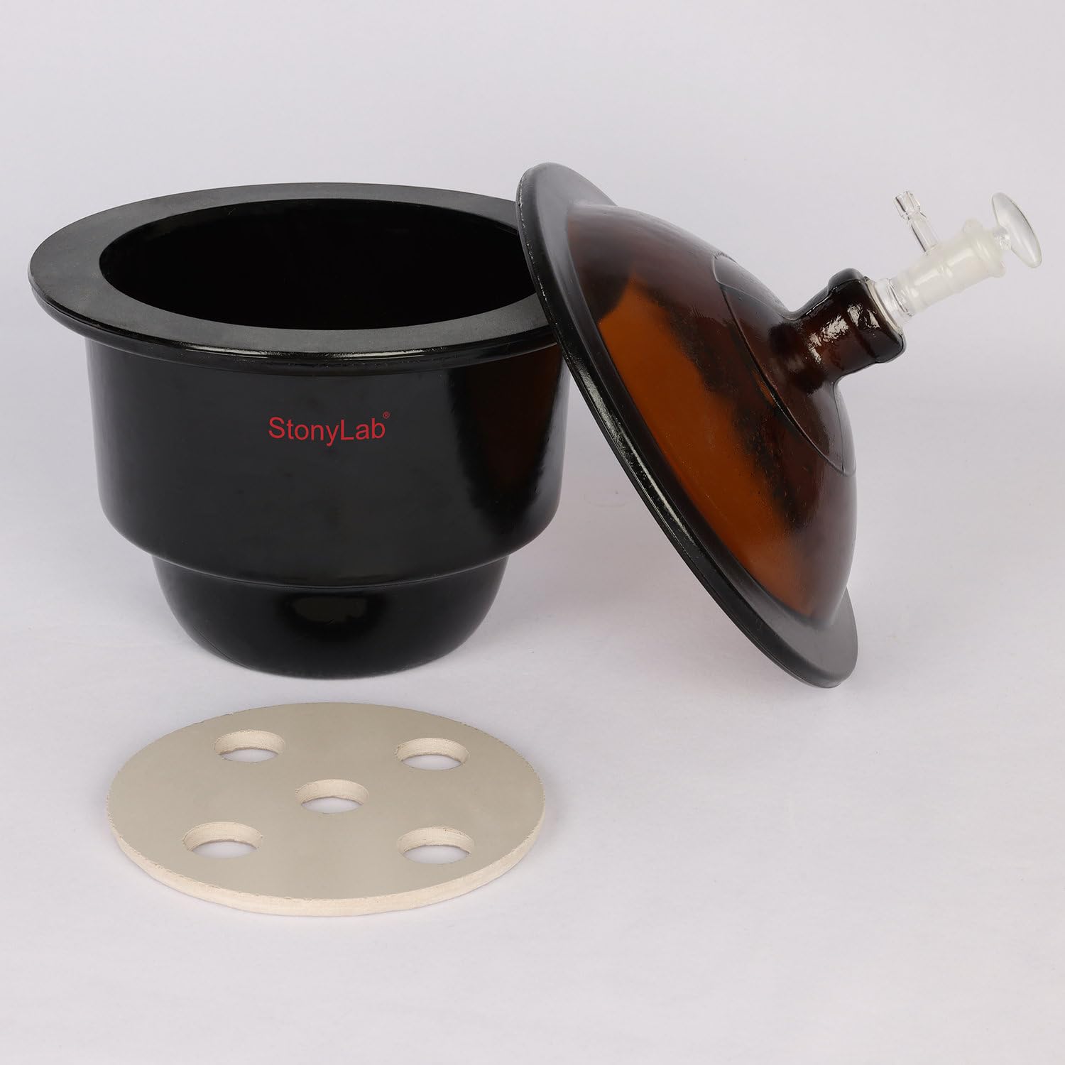 Stonylab 7.1 Inch Amber Glass Vacuum Desiccator with Glass Vacuum Valve & Porcelain Plate - Lab-Grade Moisture Protection for Chemicals, Pharmaceuticals & Electronics Storage | Ideal for Laboratories, Research & Industrial Use