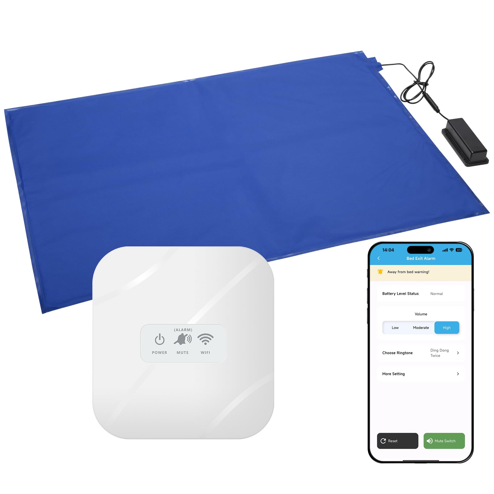 Briidea Elderly Fall Prevention System - Wireless Bed Alarm with 20