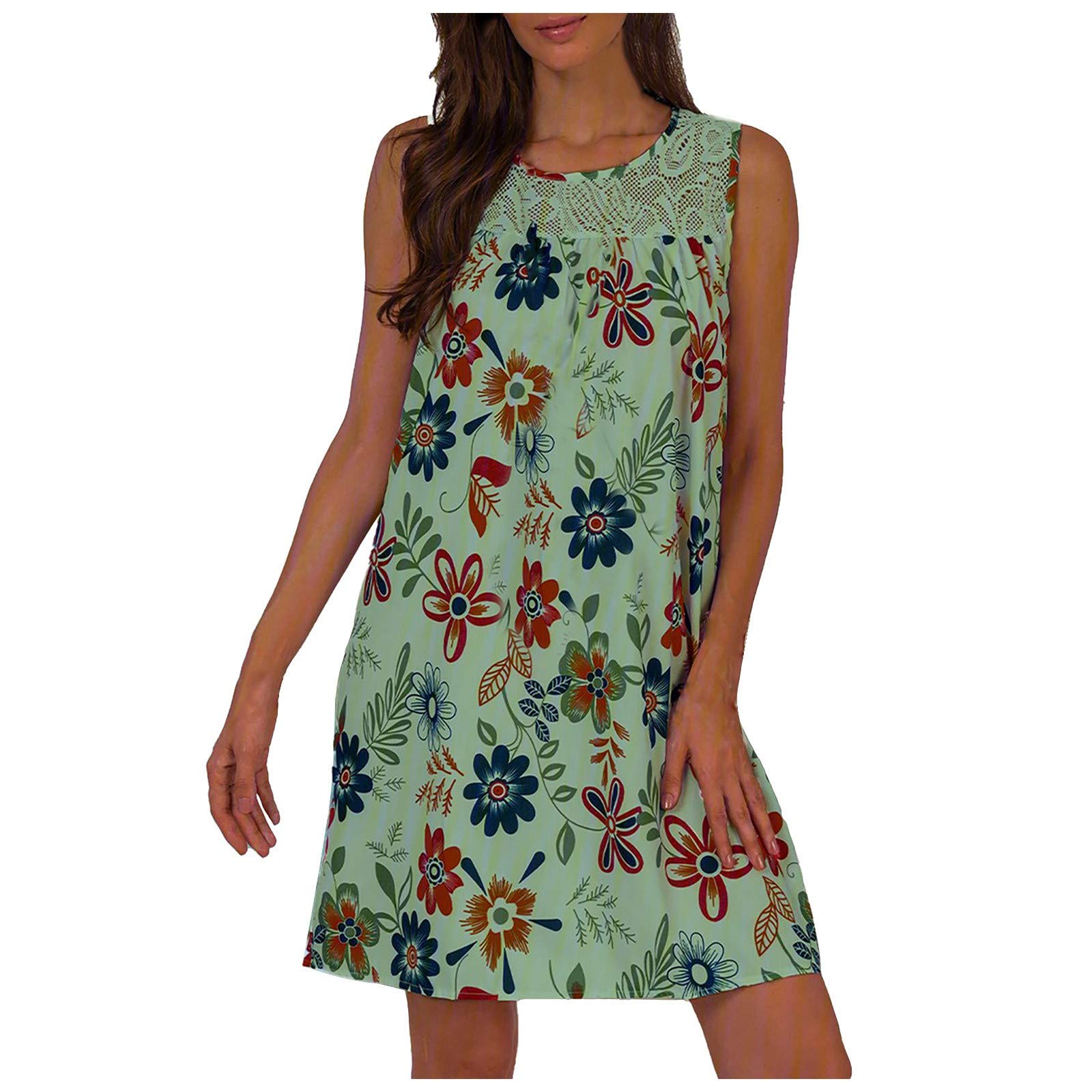 Elegant Women's Floral Lace Cocktail Dress - Sleeveless Round Neck Tunic with Print Design for Party, Wedding & Special Occasions