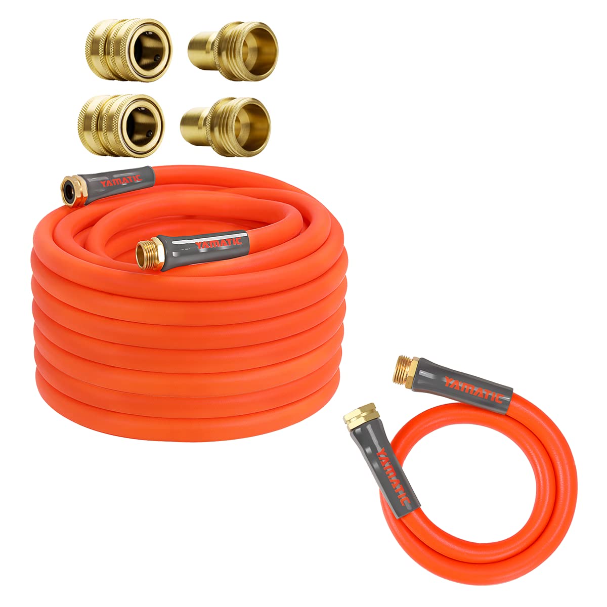 YAMATIC 5/8 Inch x 53 Feet Ultra Flexible Garden Hose with Solid Brass Quick Connect Set - Perfect for Watering Plants, Washing Cars, and Outdoor Cleaning