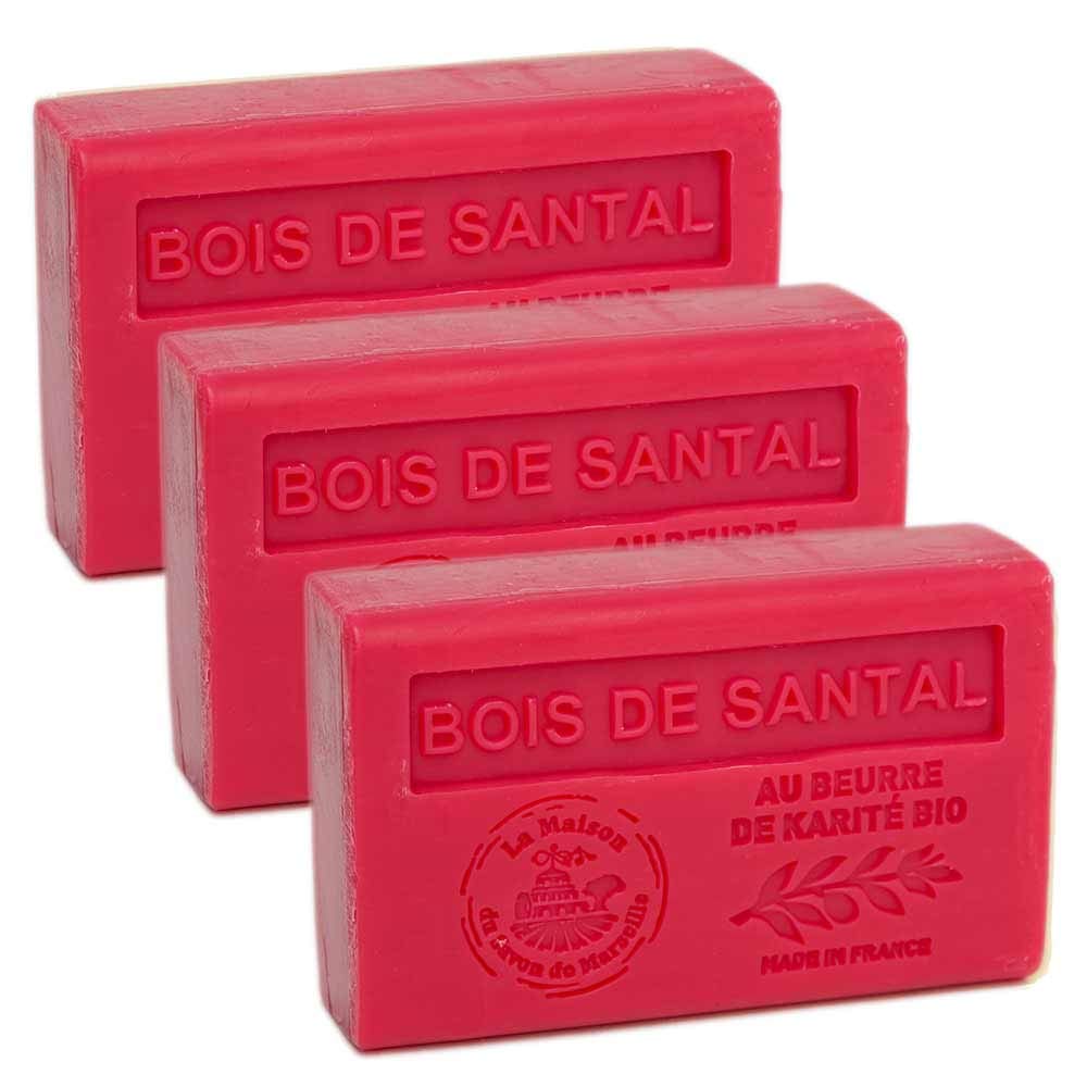 Premium French Soap Set - 3 x 125g Bars (Sandalwood, Shea Butter) by La Maison du Savon de Marseille - Luxury Bath & Body Care for Spa, Gift & Home Use
