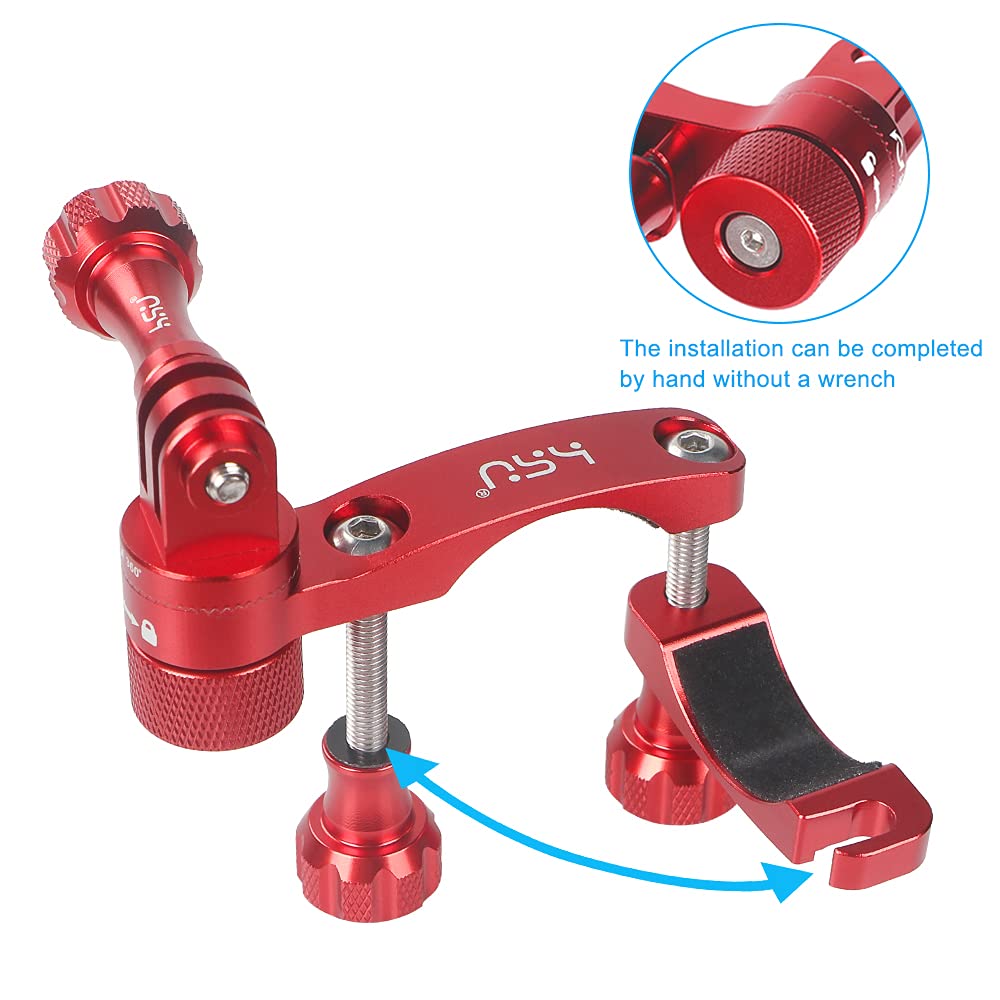 HSU 0.6-1.3 Inch Universal All-Aluminum Bike & Motorcycle Handlebar Mount with 360° Rotating Seat Post - Compatible with GoPro Hero 13/12/11/10/9/8/7/6/5, DJI Osmo Action, AKASO & Most Action Cameras (Red) - Perfect for Cycling, Motorcycling, Skiing & Outdoor Adventures