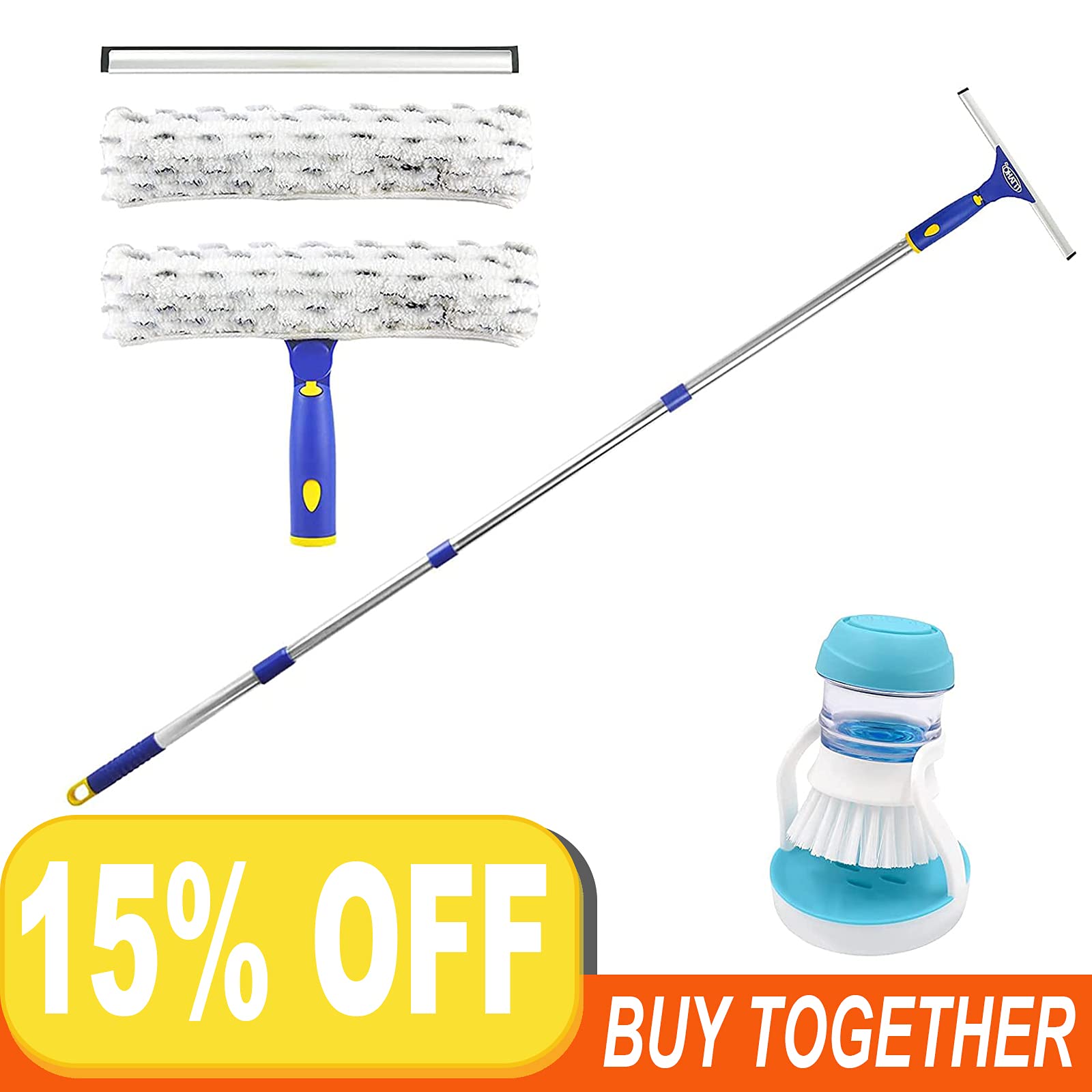 ITTAHO Extendable Window Squeegee & Dish Brush with Soap Dispenser - Multi-Purpose Cleaning Tool for Windows, Dishes, Tiles, and Glass Surfaces