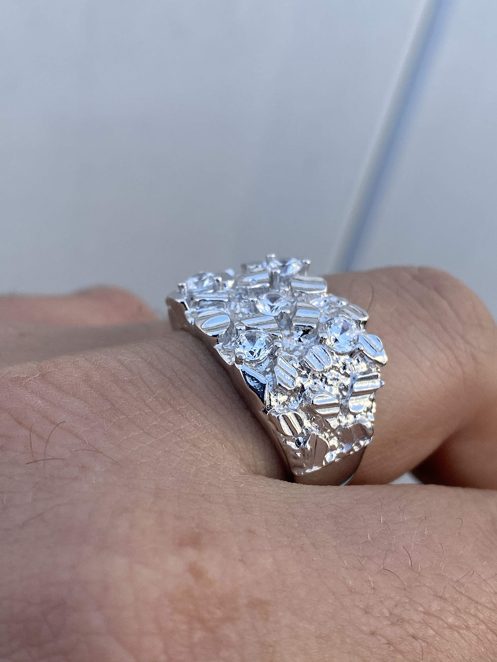 925 Sterling Silver Men's Nugget Ring - Iced Out Pinky or Ring Finger Jewelry for Men (Sizes 7-13) - Perfect for Gifts, Weddings & Everyday Wear