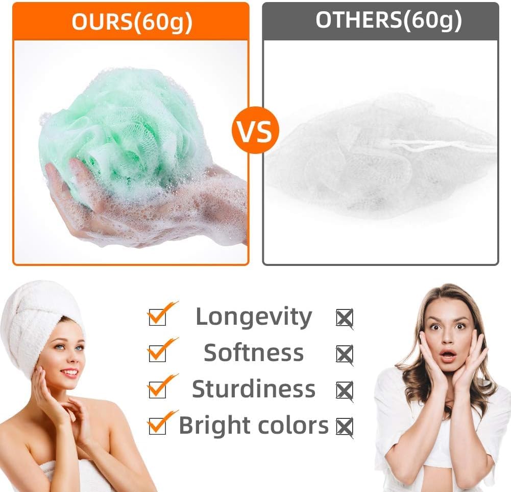 Premium 3-Pack Bath Loofah Sponge & Body Scrubber for Women & Men - Exfoliating Shower Pouf, Soft Bath Brush for Smooth Skin - Multicolor (Perfect for Daily Shower, Spa & Skincare Routine)