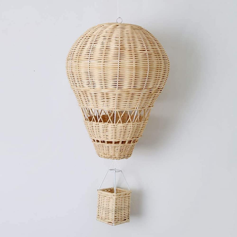 Hand Woven Rattan Hanging Hot Air Balloon Nursery Decor - Boho Chic Baby Room Hanging Mobile, Gender Neutral Nursery Wall Art for Boys & Girls - Perfect for Baby Showers, Birthday Gifts & Kids Bedroom Decor