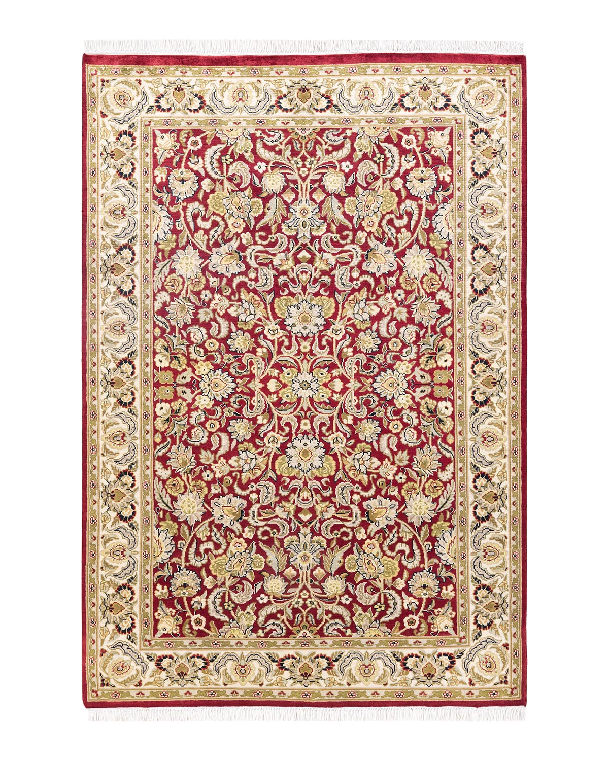 Handmade Wool Oriental Mogul Red 4x6 Area Rug - Traditional Hand-Knotted One-of-a-Kind Design for Living Room, Bedroom & Office Decor
