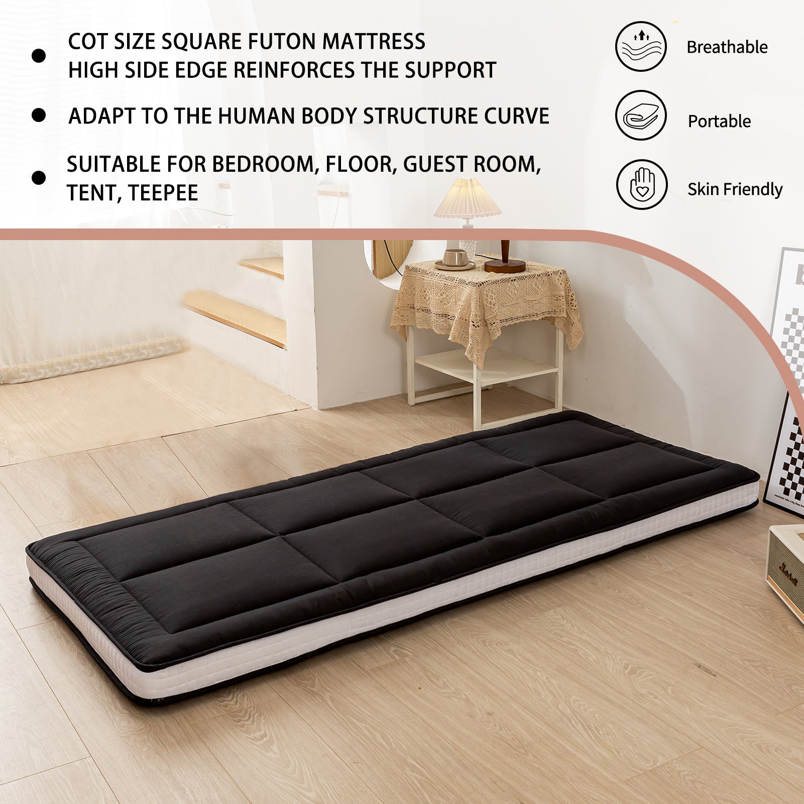 MAXYOYO 32 x 75 Inch Cot Size Futon Mattress - Foldable Floor Mattress, Tatami Mat for Guest Bed, Camping & Home Decor | Comfortable & Space-Saving Sleeping Solution