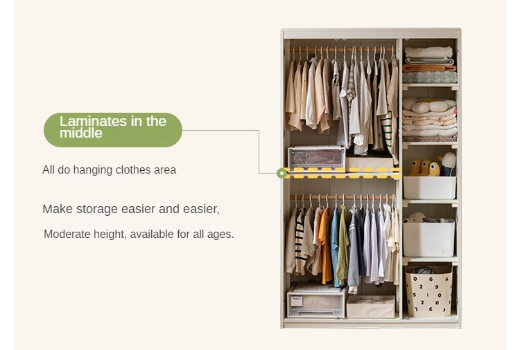 Pine Solid Wood White Cream Children's Wardrobe - Kids Bedroom Storage Organizer for Clothes, Toys & Books - Perfect for Nursery, Bedroom & Playroom Organization