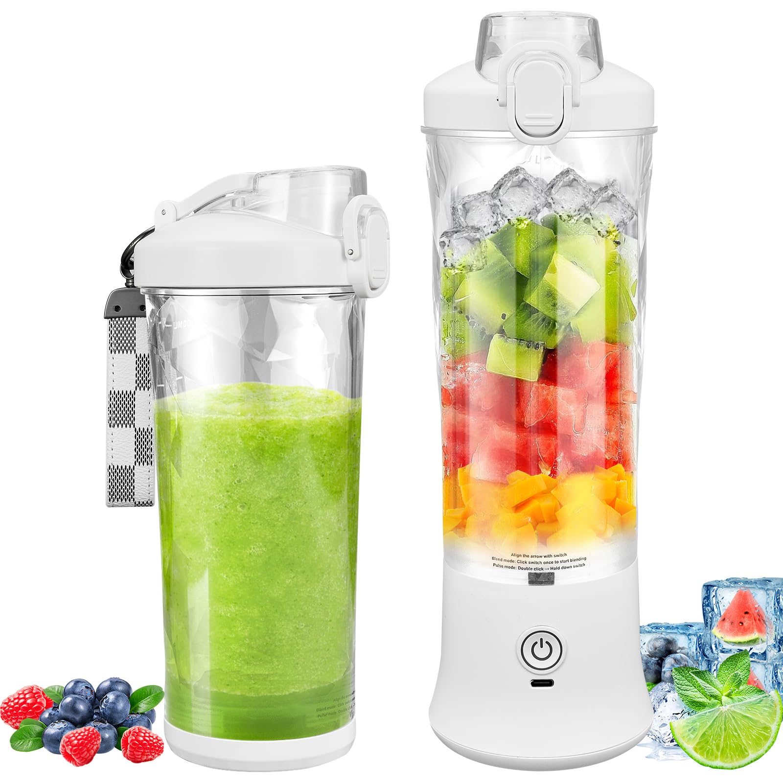 20 oz Personal Portable Blender - BPA Free USB C Rechargeable Smoothie Maker with Travel Lid - Perfect for Smoothies, Protein Shakes & On-the-Go Blending at Home, Gym or Travel