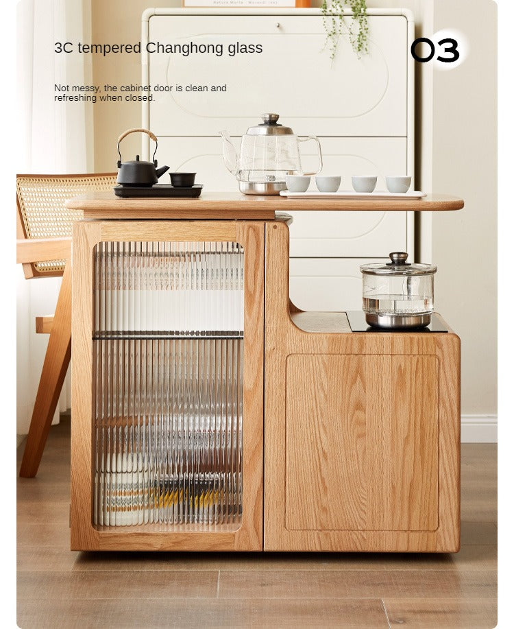 Premium Oak & Black Walnut Solid Wood Tea Cabinet with Removable Tea Maker - Perfect for Tea Storage and Brewing in Living Rooms, Kitchens, or Tea Rooms