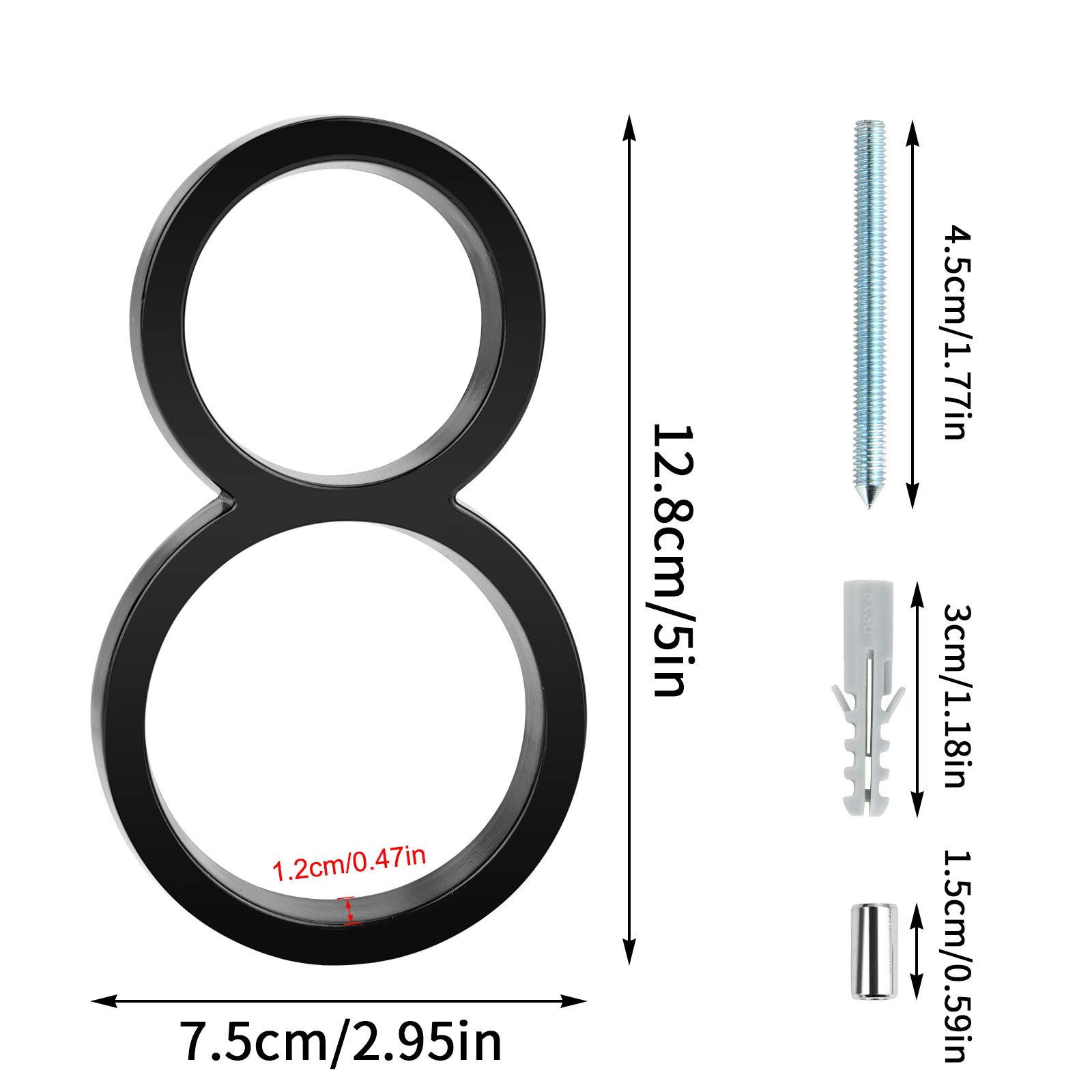 5 Inch Modern Floating House Numbers - Black Floating Mount Address Plaque for Outdoor Home (EIGHT) - Perfect for Mailbox, Front Door, and Garden Decoration