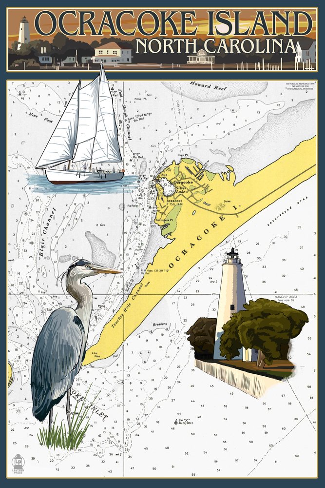 Ocracoke Island North Carolina Nautical Chart 52041 - 24x36 Signed Print Master Art Print | Coastal Wall Decor Poster for Beach House, Office & Nautical Theme Rooms