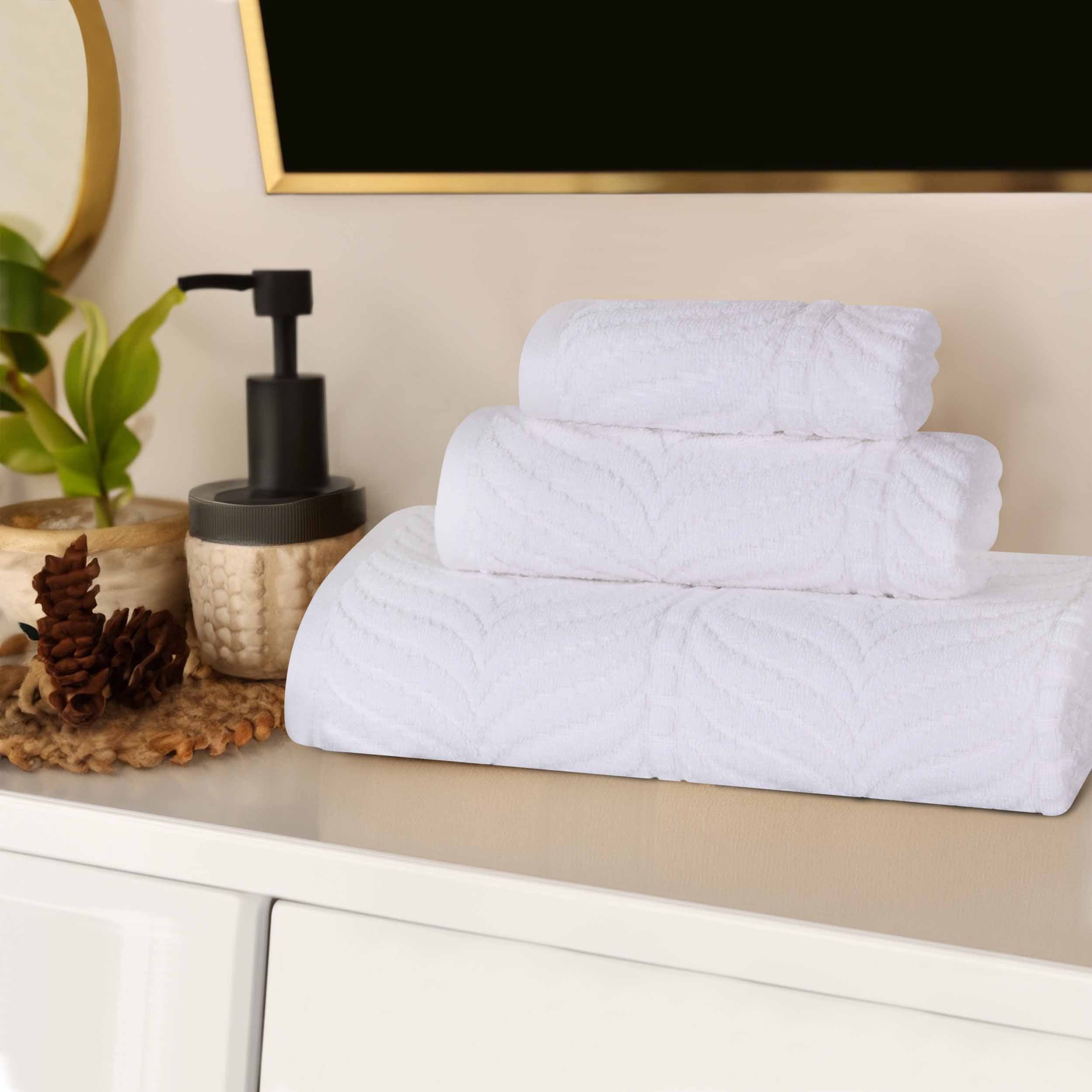 Premium Zero Twist Cotton Jacquard Towel Set - 3 Piece Luxury Bath Towels with Elegant Chevron Pattern for Spa, Bathroom & Guest Use