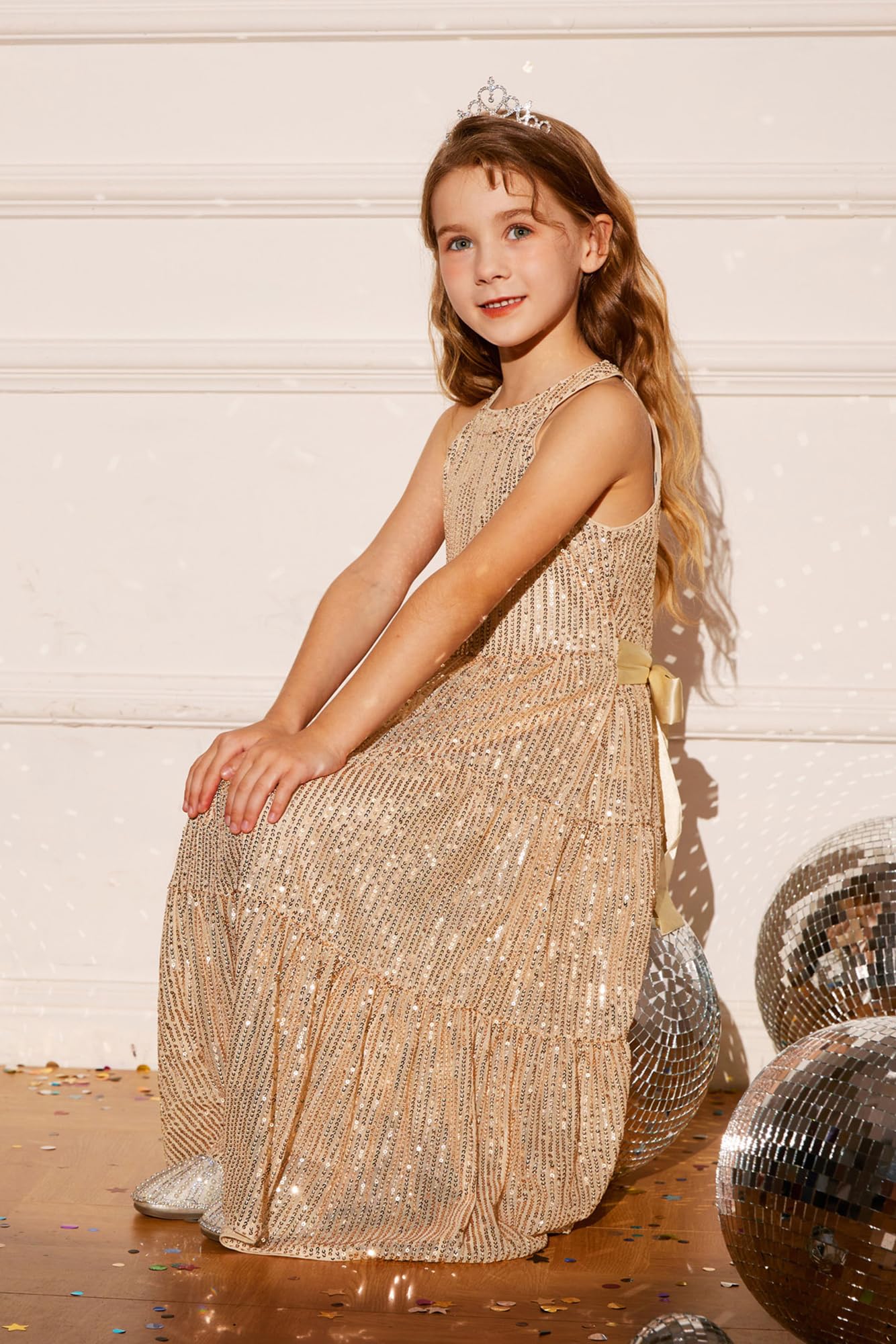 Grace Karin Sparkly Sequin Girls Formal Party Dress Elegant Long Maxi Dress for Ages 5-14 Years | Perfect for Pageants, Weddings & Special Occasions