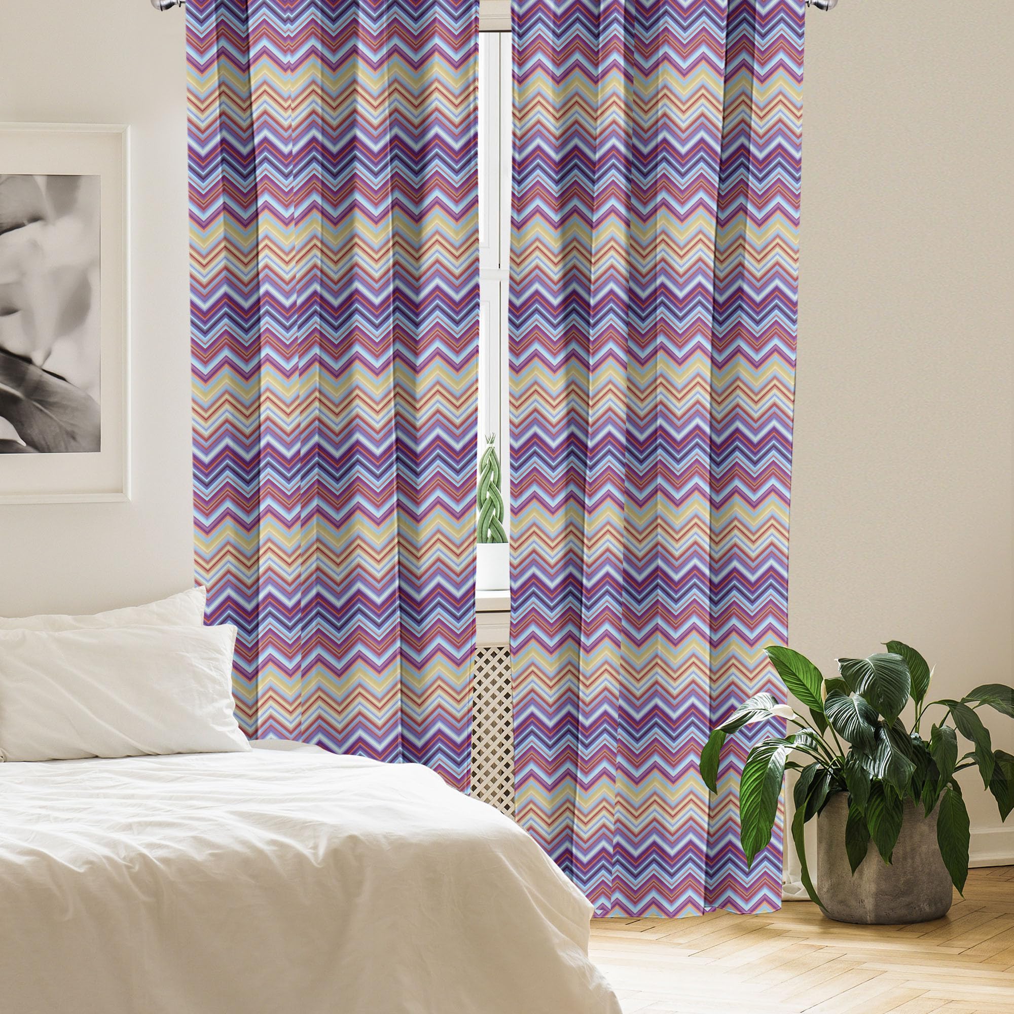 Ambesonne Chevron Pattern Window Curtains - Modern Horizontal Striped Design, Lightweight 2-Panel Set with Rod Pocket, 28