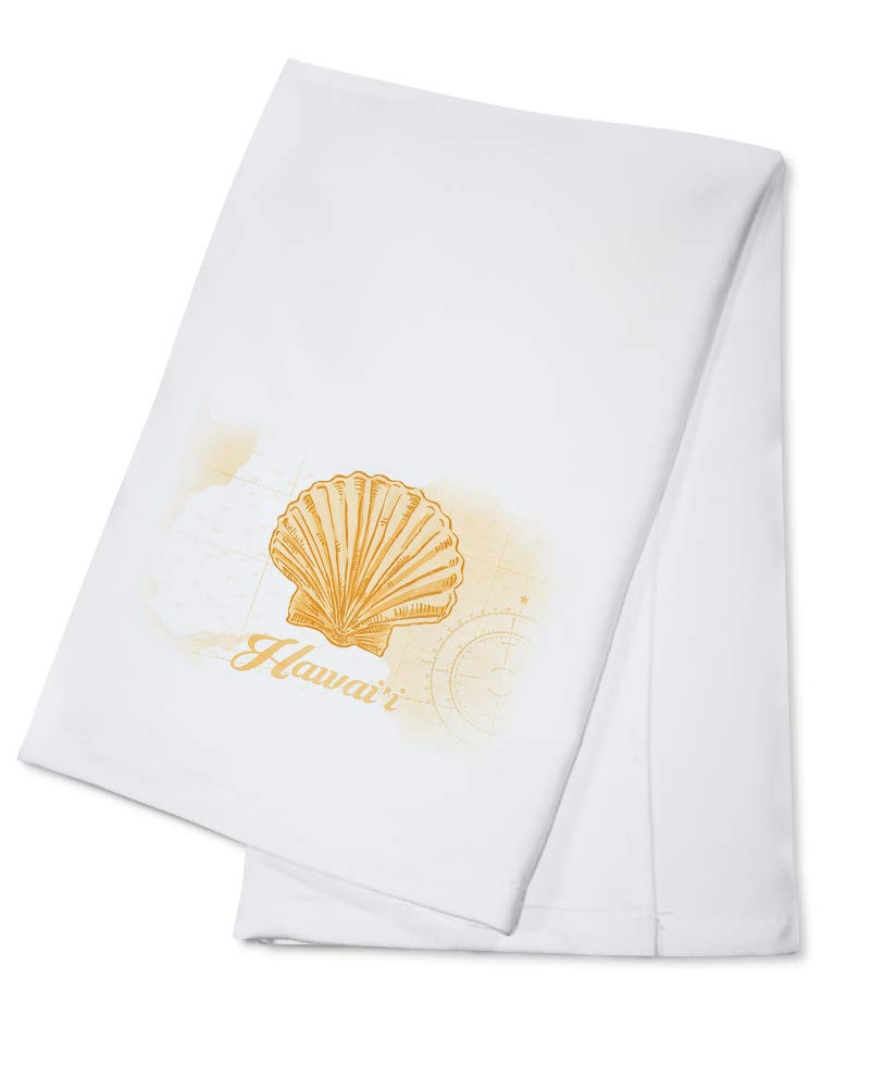 Hawaiian Scallop Shell Yellow Cotton Tea Towel - 100% Soft Absorbent Kitchen Hand Towel for Coastal Home Decor, Dish Drying & Beach House Styling