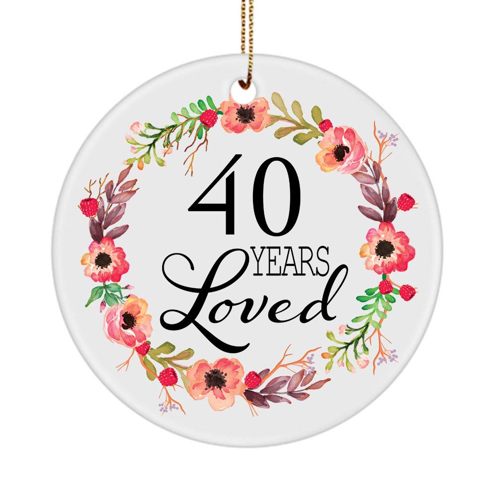 40th Birthday Christmas Ornament - Personalized 40 Years Loved Keepsake - Ceramic Round Circle Decoration for Women Born in 1980 - Perfect for 40 Year Old Party Decor, Holiday Tree, Gift for Her & Special Occasions