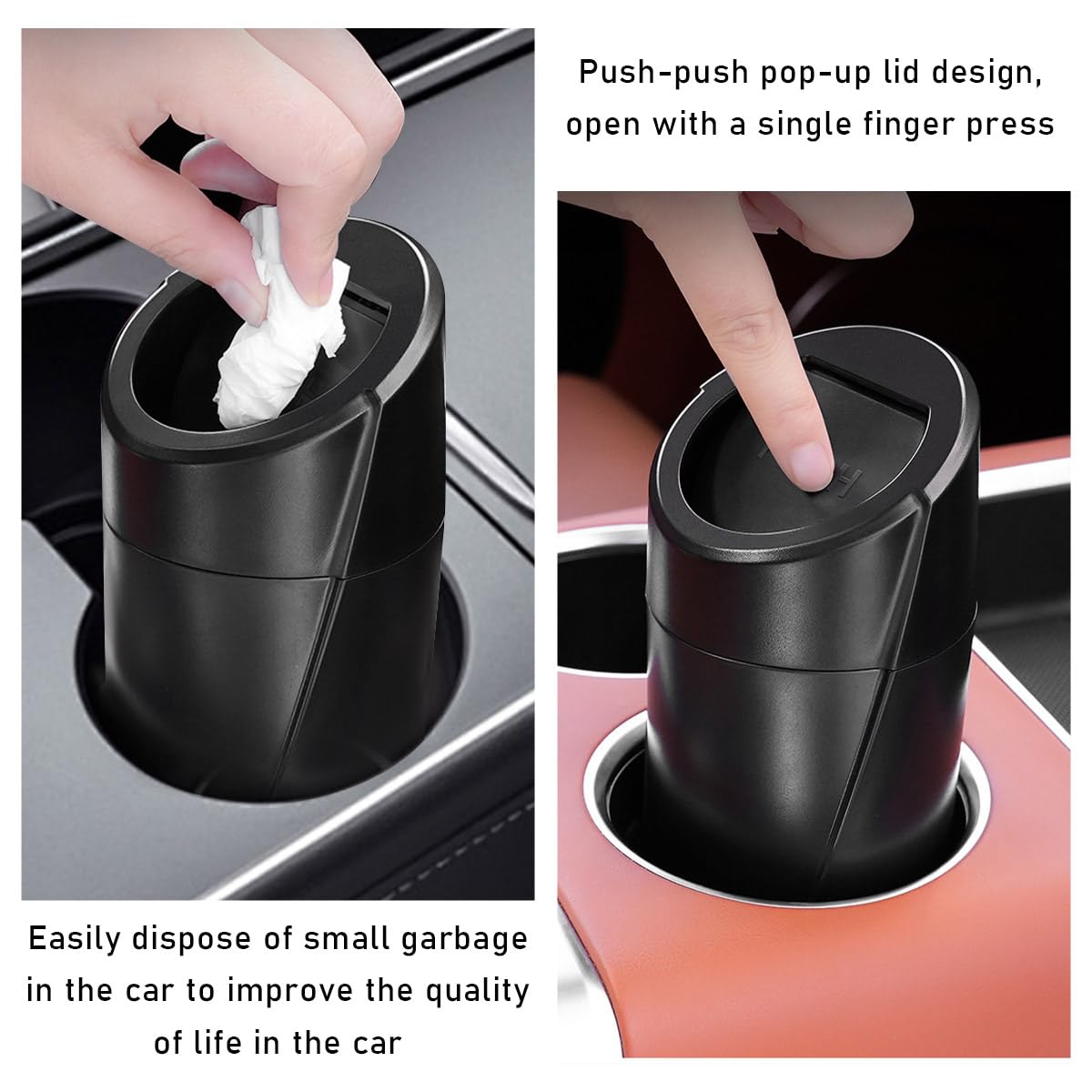 Leakproof Car Trash Can with Lid - Mini Vehicle Side Door Cup Holder Garbage Bin, Portable Multipurpose Organizer for Car, Home & Office Use (Black) | Perfect for Road Trips, Commuting & Workspace Organization