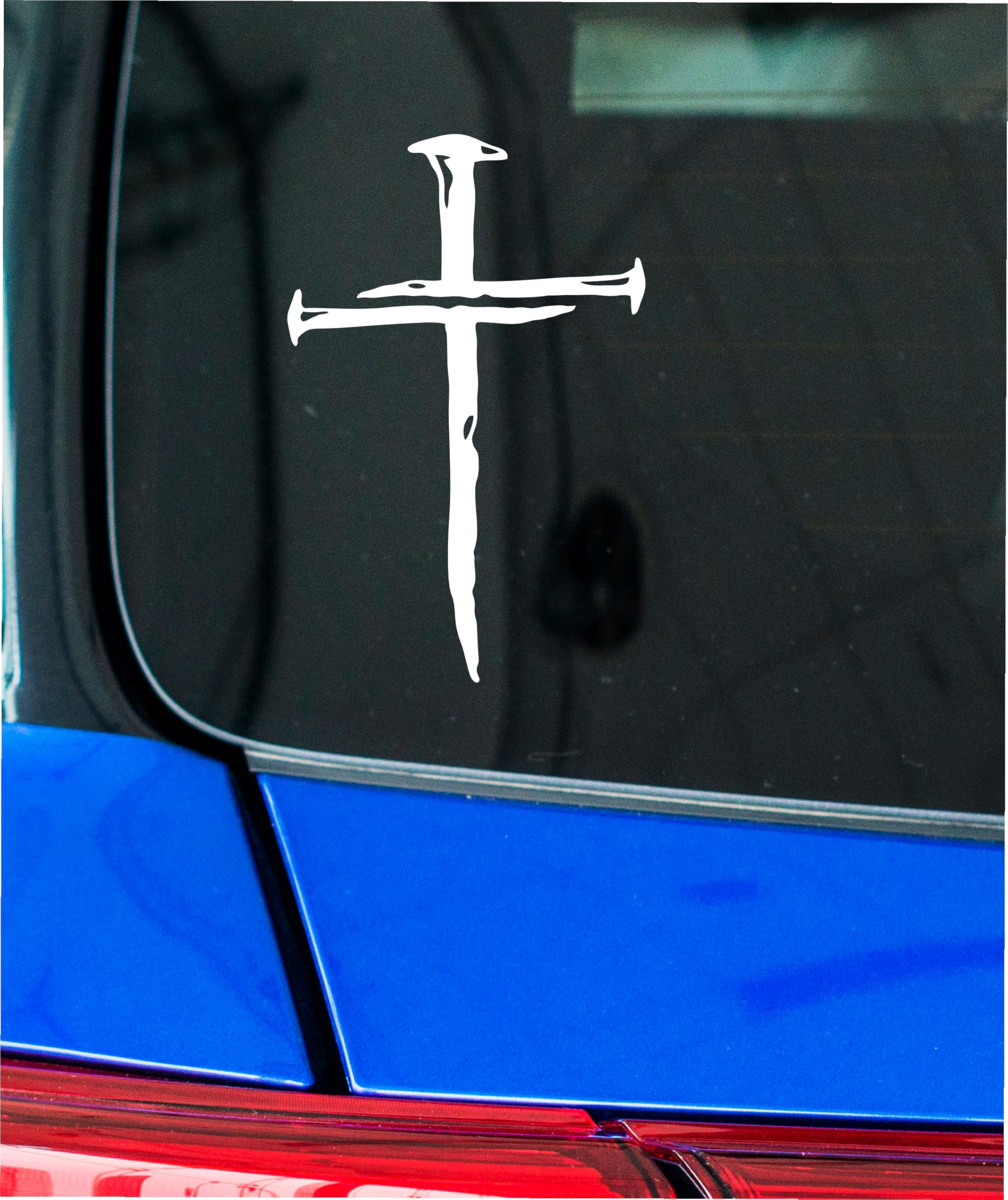 Christian Cross of Nails Vinyl Decal Sticker - Religious Car, Truck & Laptop Decoration - Jesus Christ Symbol (White, 6x4 inch) - Perfect for Bible Study Groups, Church Events & Personal Faith Expression