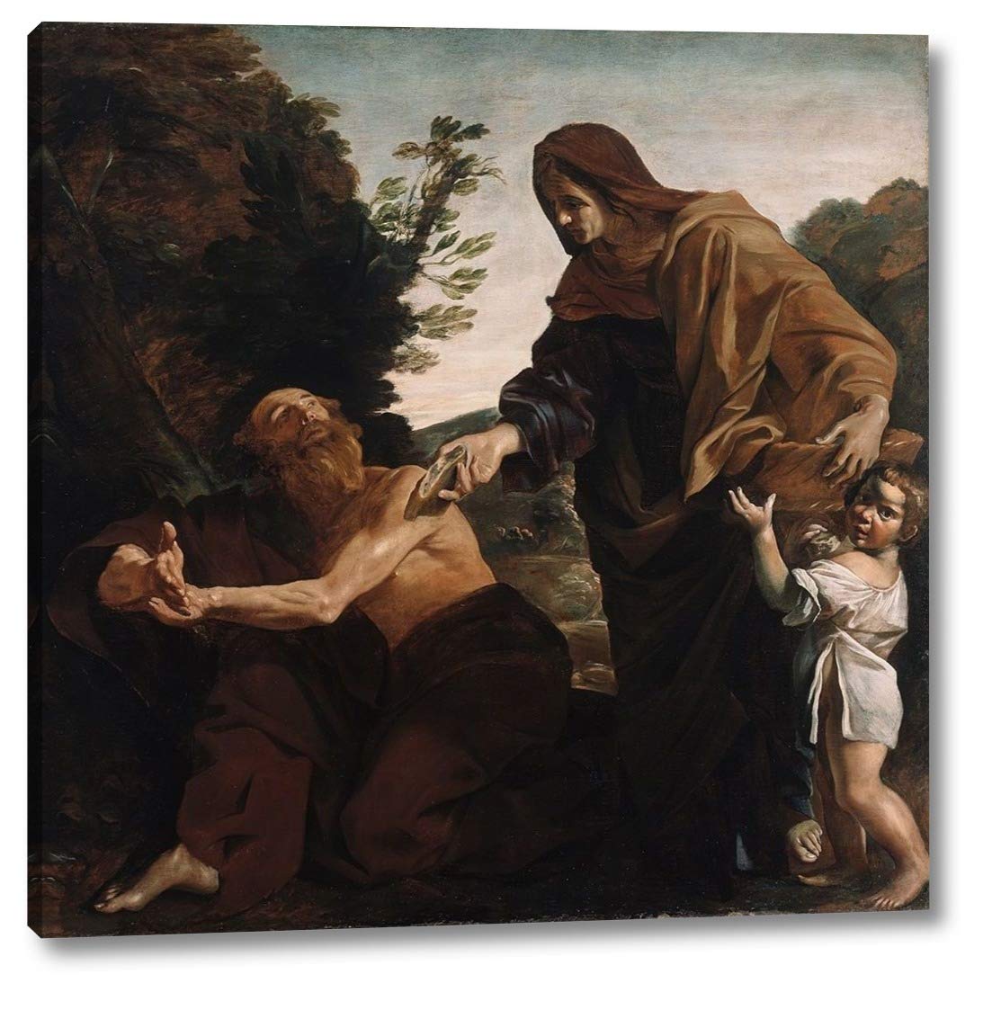 Giovanni Lanfranco Elijah Receiving Bread from Widow of Zarephath Canvas Art Print - 16x16 Inch Gallery Wrapped Religious Painting - Ready to Hang Wall Decor for Home, Church or Office