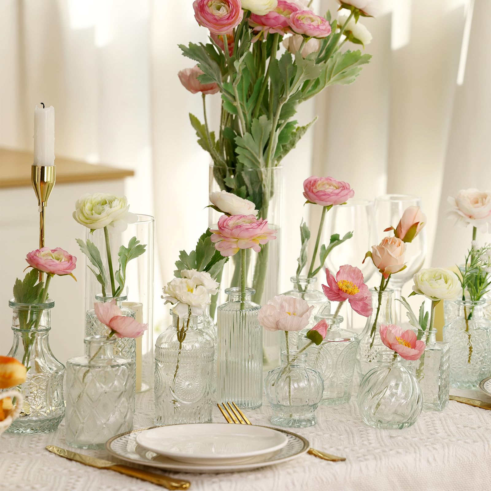 CEWOR Bulk Glass Bud Vases - Set of 64 Small Centerpiece Vases for Wedding, Home & Table Decor | Rustic Floral Arrangements, Party & Event Decorations