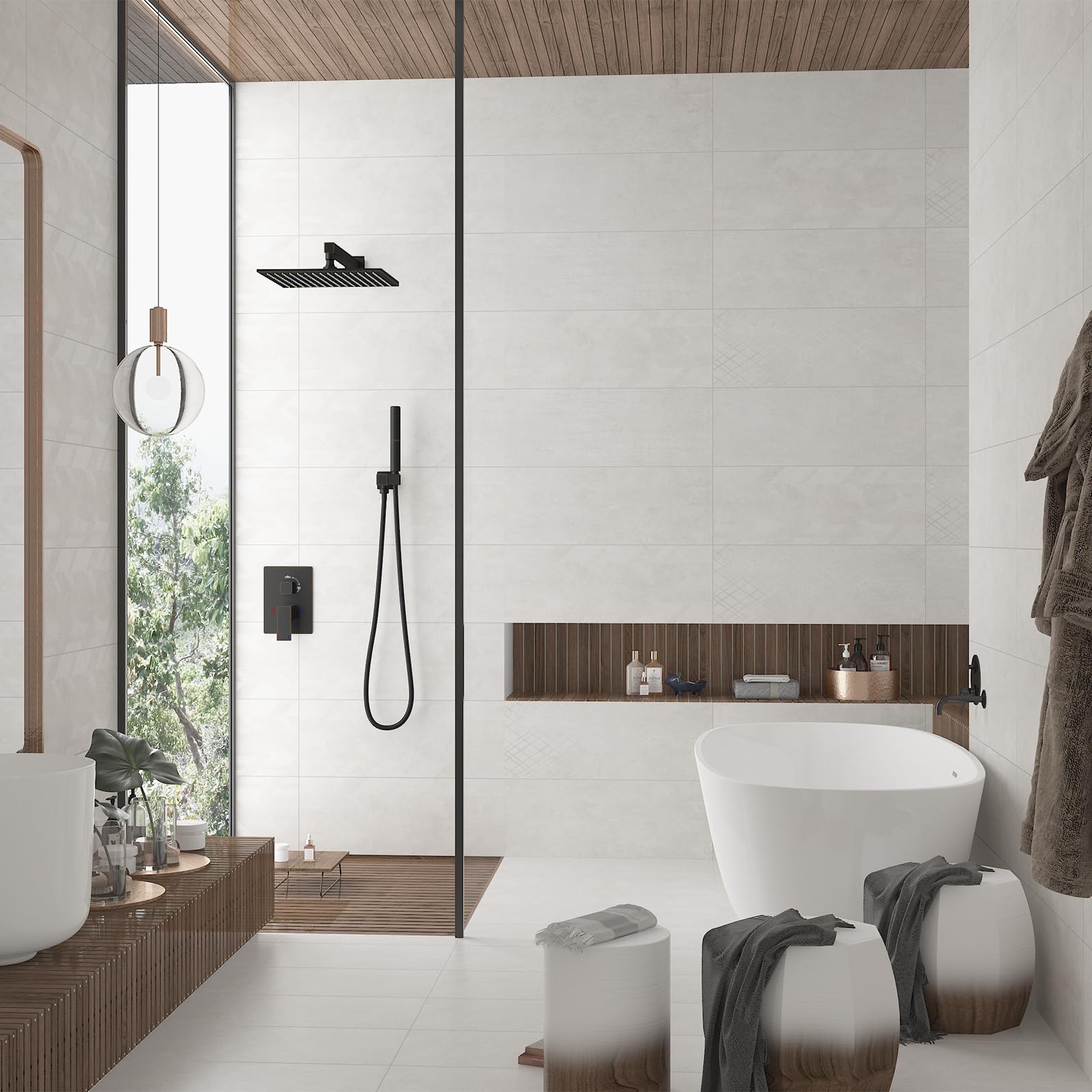 Hoimpro 12 Inch Bronze Rain Shower Head with Handheld Shower Combo - Wall Mounted Rainfall Shower System Set (Oil Rubbed Bronze Finish) for Bathroom Remodel & Spa-Like Shower Experience