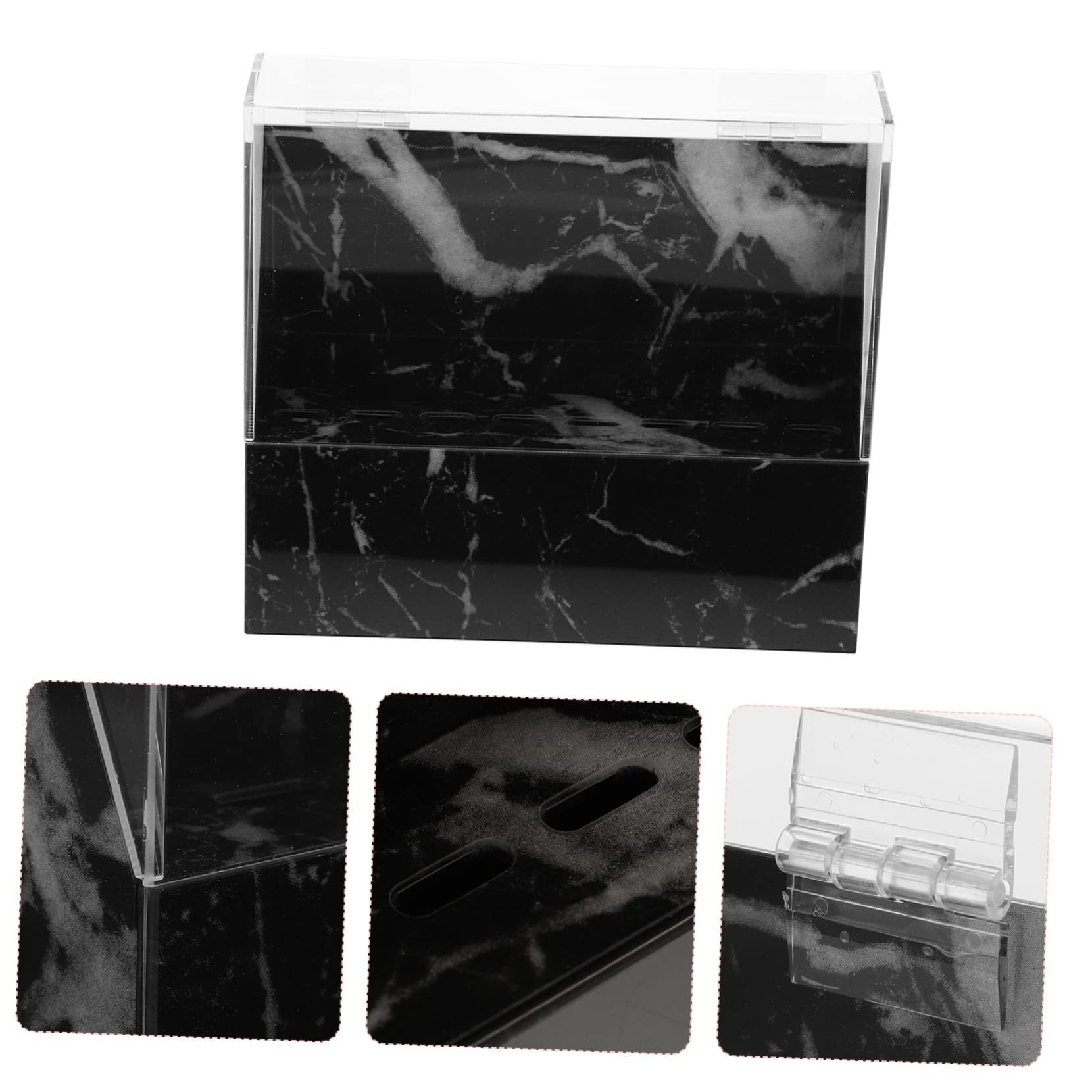 Professional Black Marble Acrylic Lash Tweezer Stand with Cover - Holds 8 Tweezers - Perfect for Eyelash Extension Salons, Beauty Studios & Home Use
