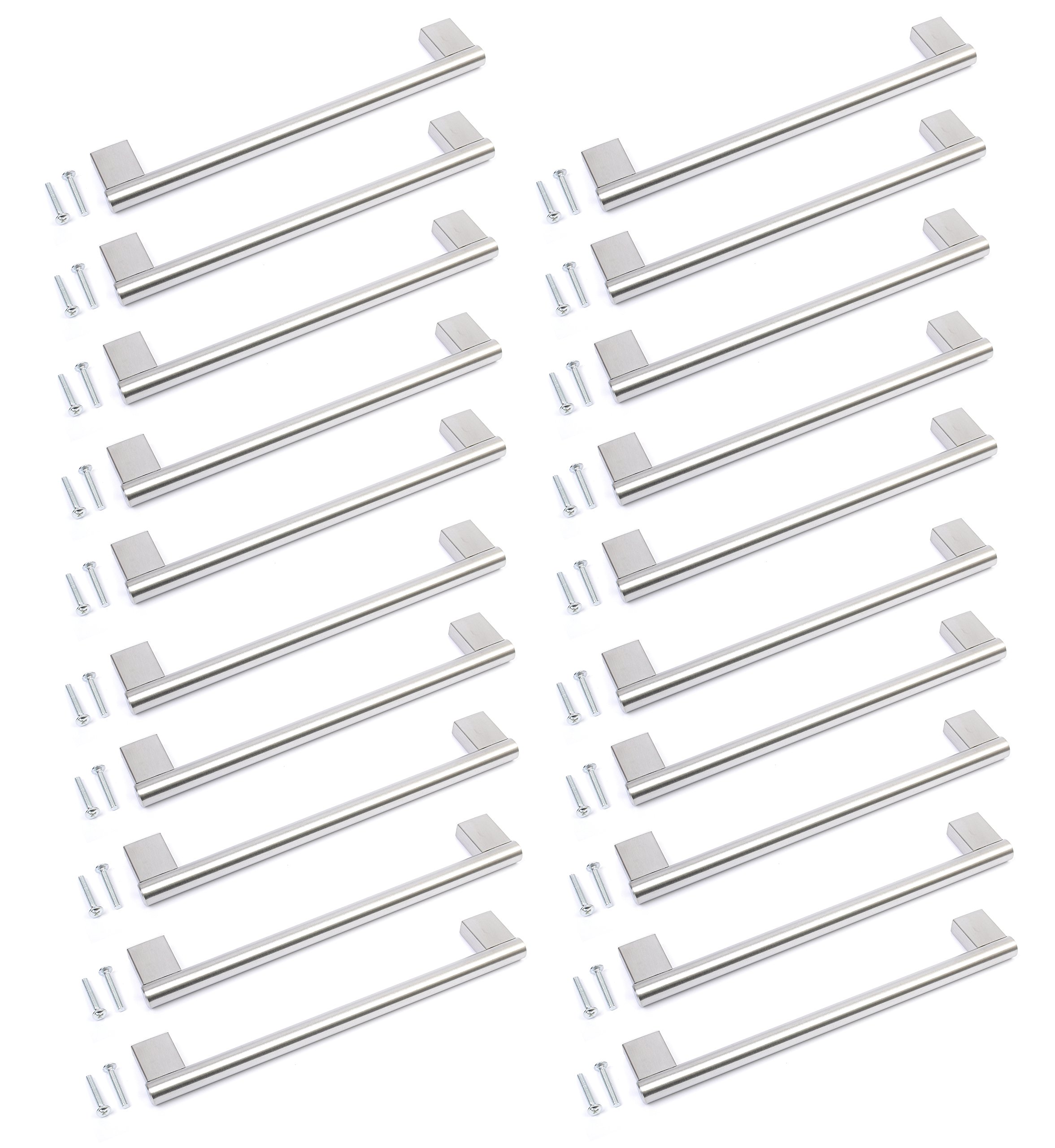 Stainless Steel Kitchen Cabinet Handles - Brushed Nickel Keyhole Door Knobs & Pulls (20 Pack, 160mm) for Modern Home & Office Cabinets