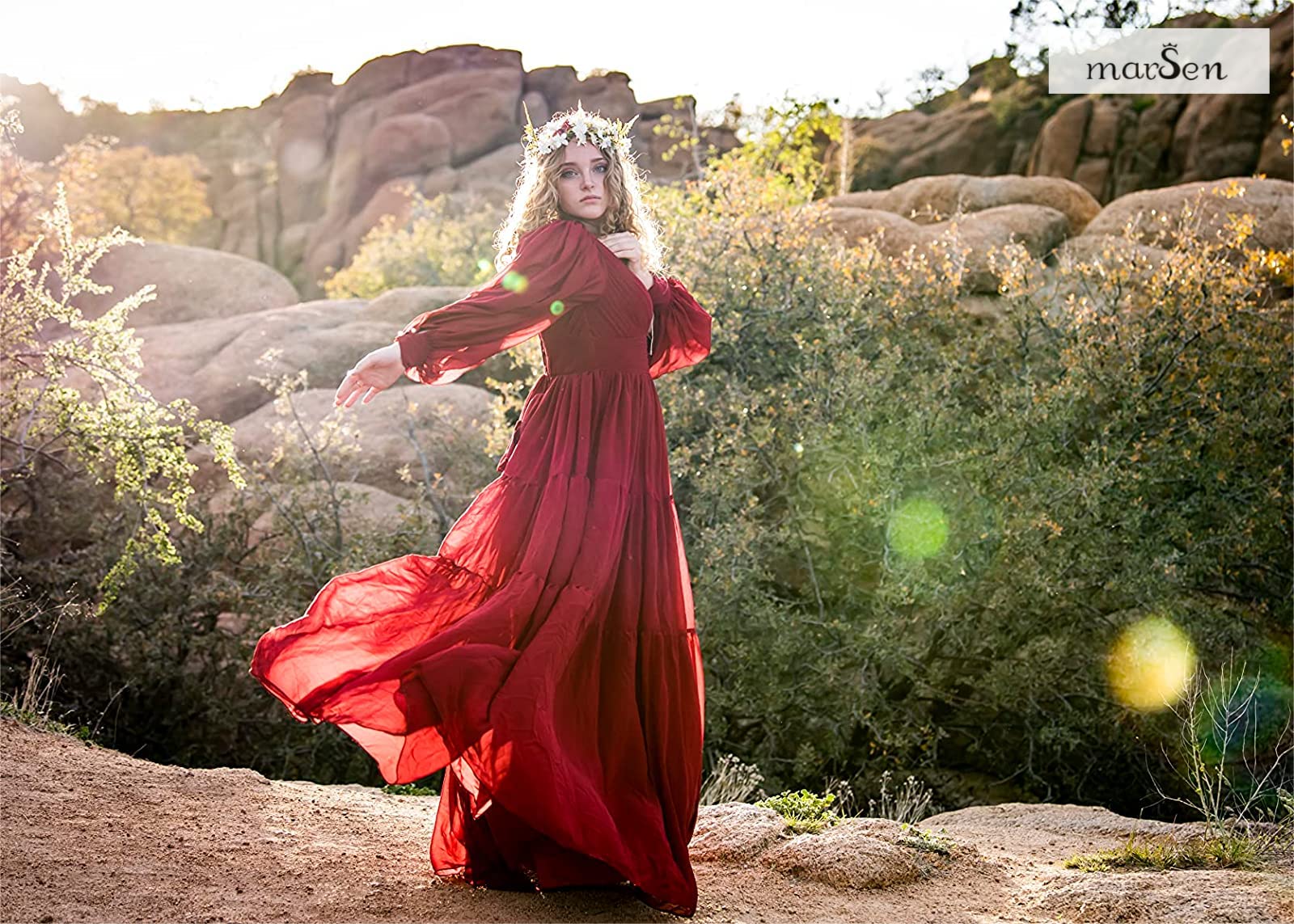 Elegant Long Sleeve V-Neck Tulle Ball Gown Prom Dress for Women | A-Line Formal Evening Wedding Dress in Rose Red | Size 26 | Perfect for Prom, Homecoming, Quinceañera & Black Tie Events
