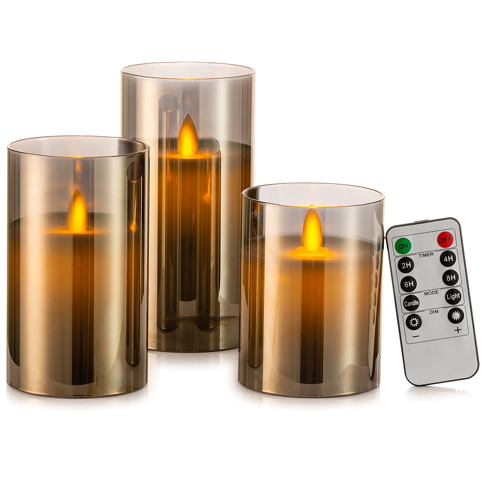 Flameless LED Candles 3-Piece Set with Remote Control & Timer - Battery Operated Pillar Candles (4