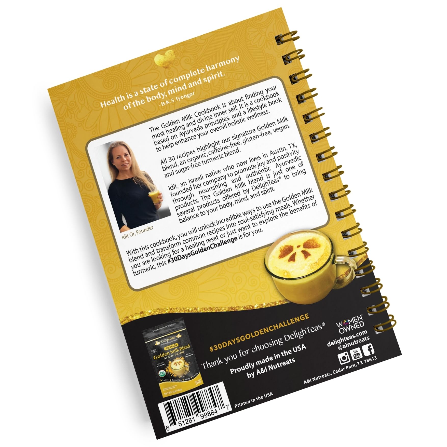Organic Golden Milk Powder with Free Cookbook - Healthy Turmeric Latte Mix for Wellness, Immunity & Relaxation | Perfect Gift for Tea Lovers, Yoga Practitioners & Health-Conscious Friends (Vegan, Gluten-Free)