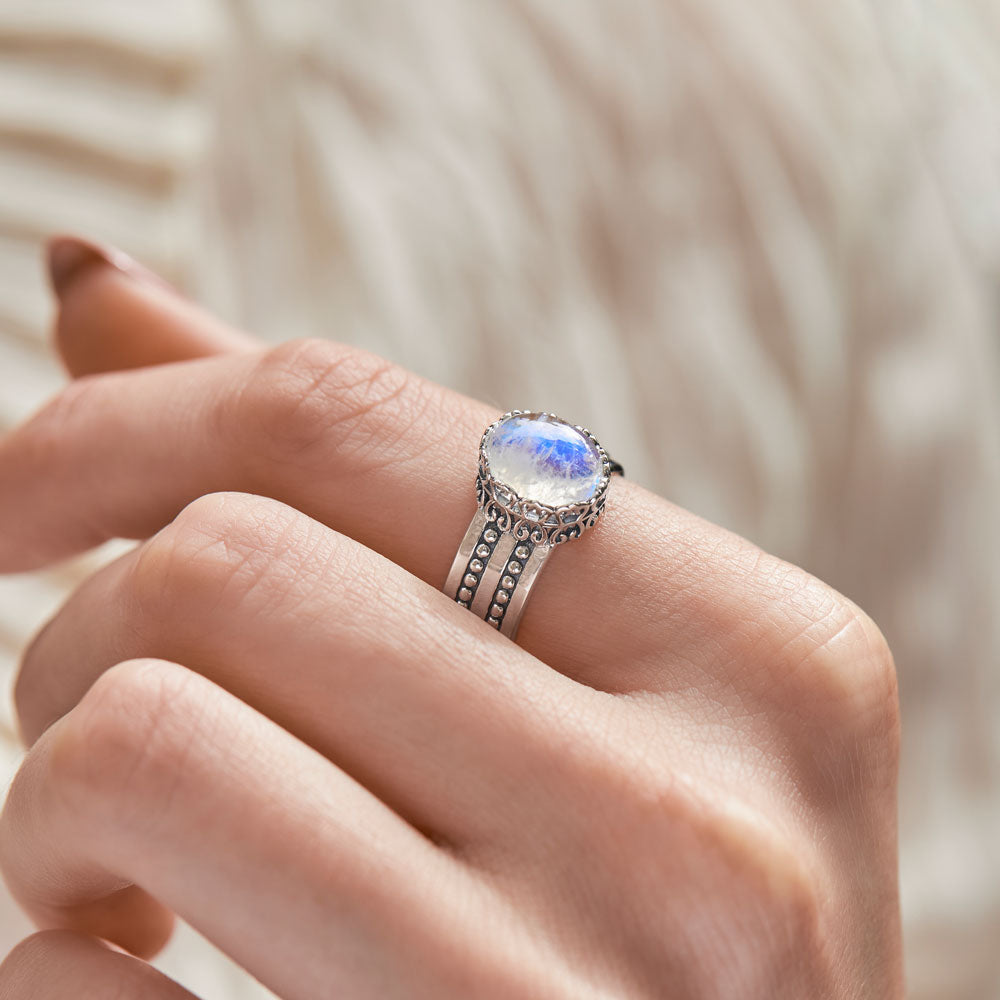 Divinity Moonstone Ring for Women - Elegant Sterling Silver Jewelry with Healing Properties | Perfect for Meditation, Yoga & Spiritual Gifts