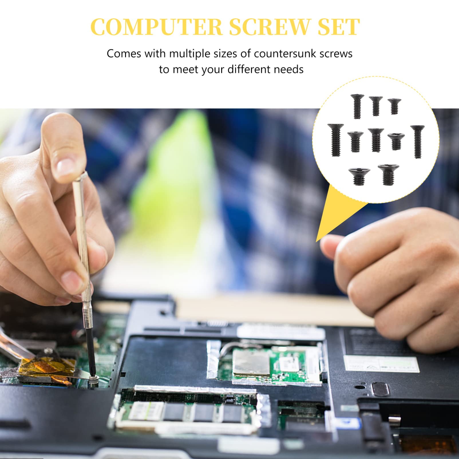 ULTECHNOVO 3 Sets Computer Repair Screws Kit - Laptop Accessories, Drilling Screws, Flat Head Bolts, Wood Screws, Cross Carbon Steel Grade 4.8 - Ideal for Laptop Maintenance and DIY Projects
