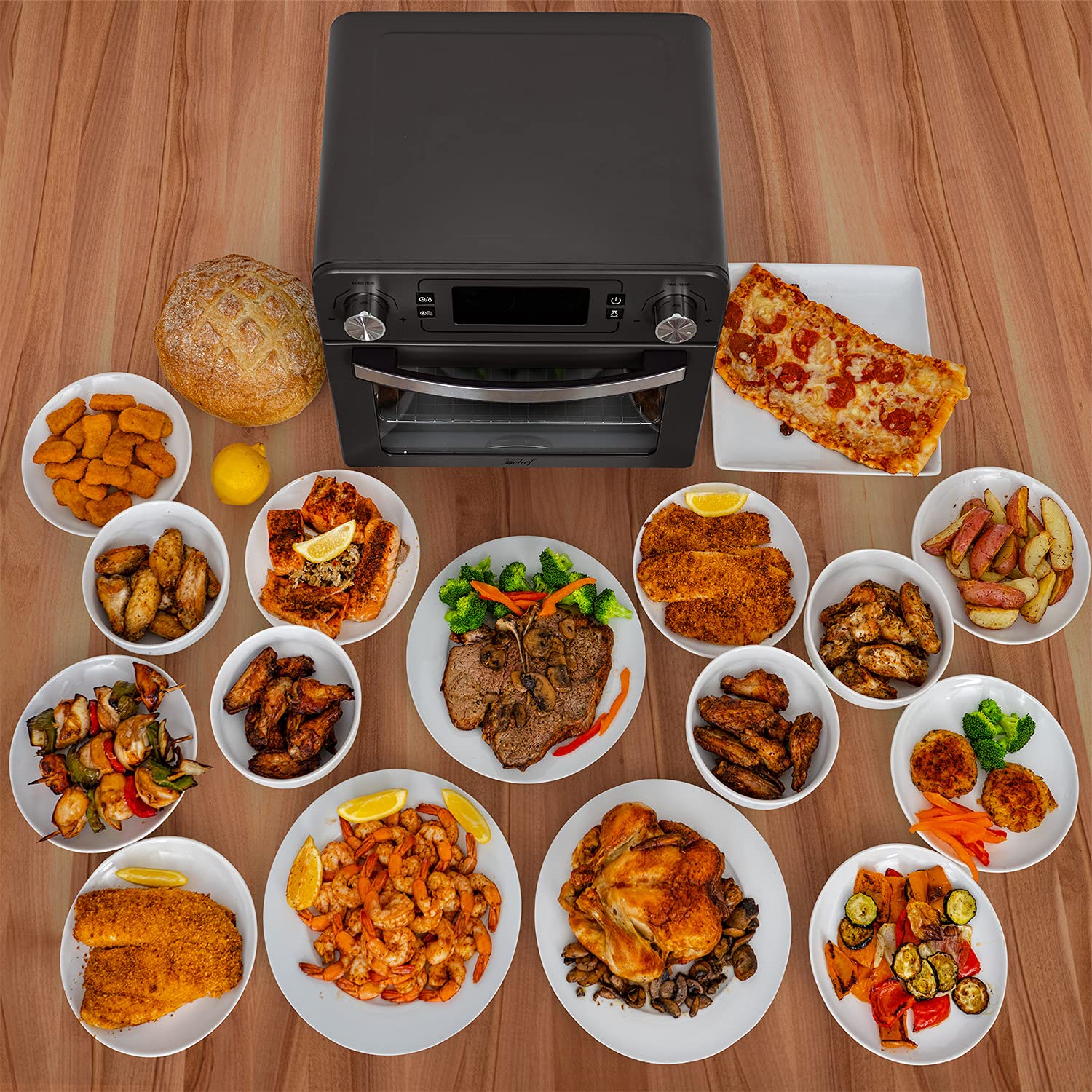 Deco Chef 24 QT 1700W Stainless Steel Toaster Oven with Air Fryer, Rotisserie, Grill Rack & Baking Pan - Perfect for Baking, Roasting, Air Frying & Family Cooking
