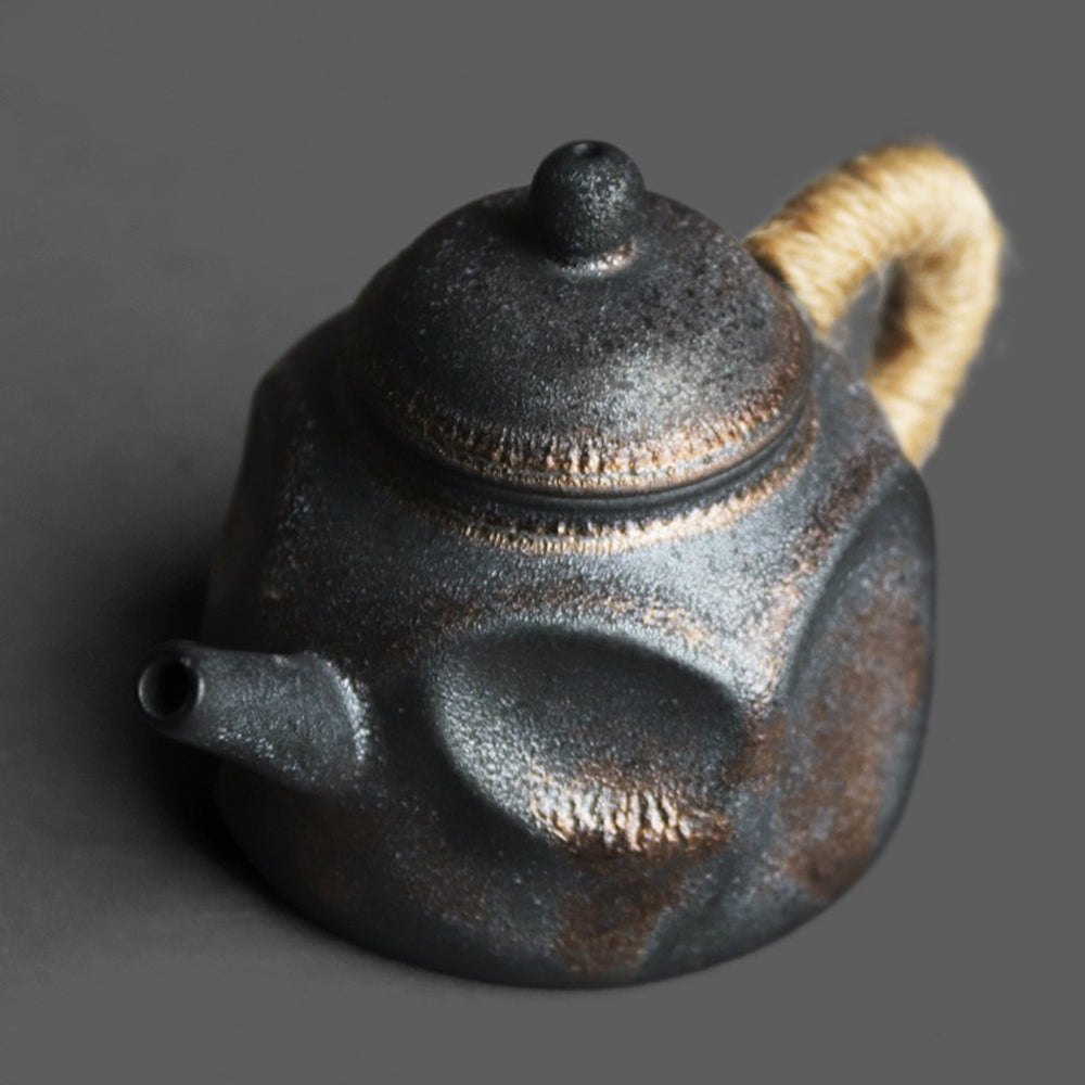 Handmade Japanese Coarse Pottery Dent Teapot - Traditional Brown Ceramic Teapot for Loose Leaf Tea - Perfect for Japanese Tea Ceremony & Home Tea Brewing