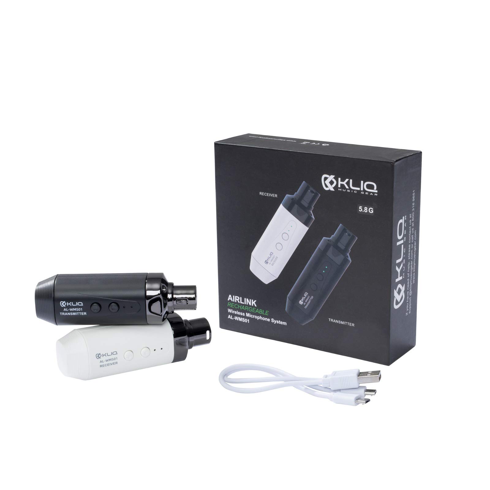 KLIQ Airlink 5.8GHz Rechargeable Wireless Microphone System - Professional Transmitter & Receiver Set for Karaoke, Live Performances & Public Speaking - Long Range Wireless Mic with Clear Audio