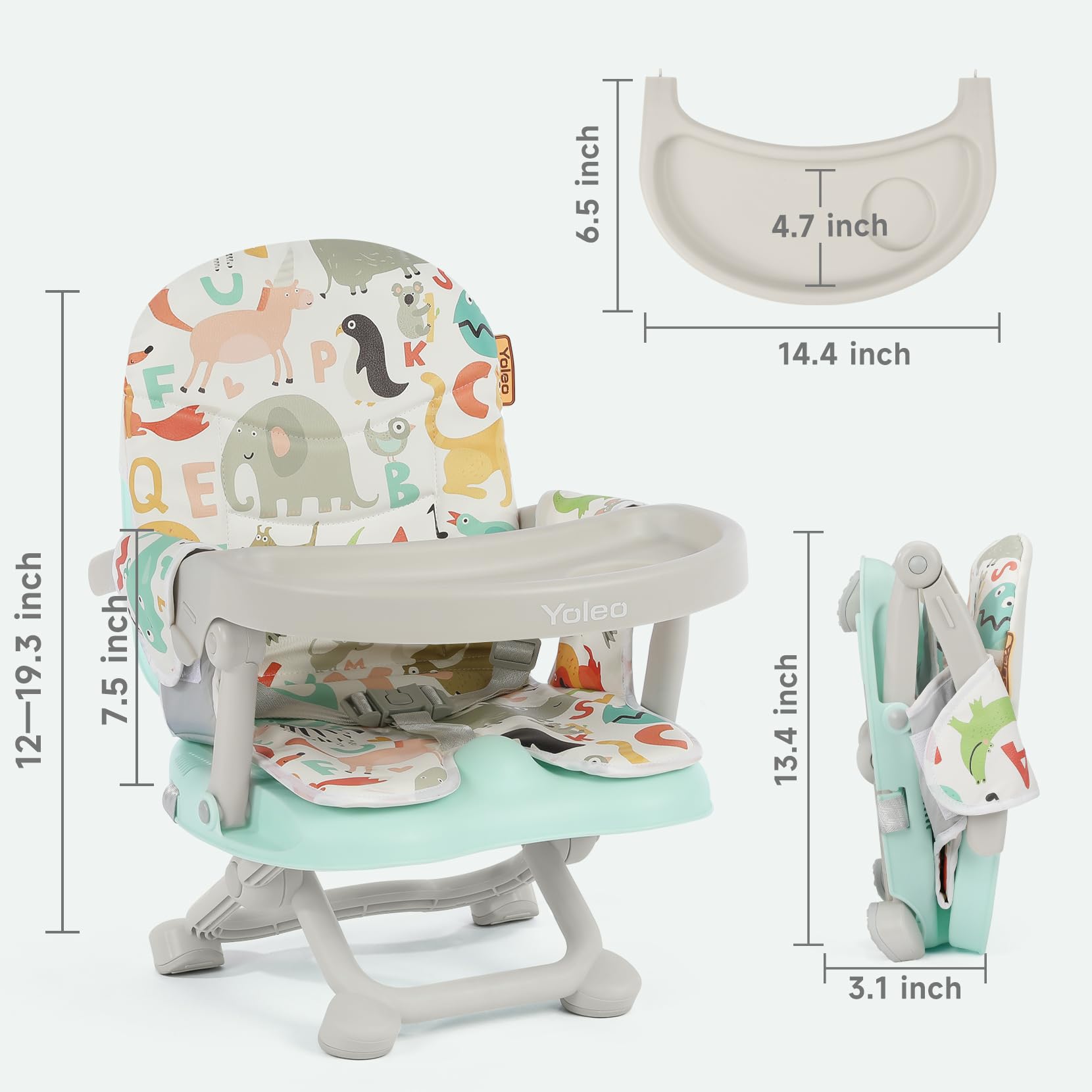 YOLEO Adjustable Baby Booster Seat with Removable Tray - Portable Foldable High Chair for Toddlers & Infants - Easy to Clean Travel Dining Seat for Home, Restaurant & Outdoor Use (Green)