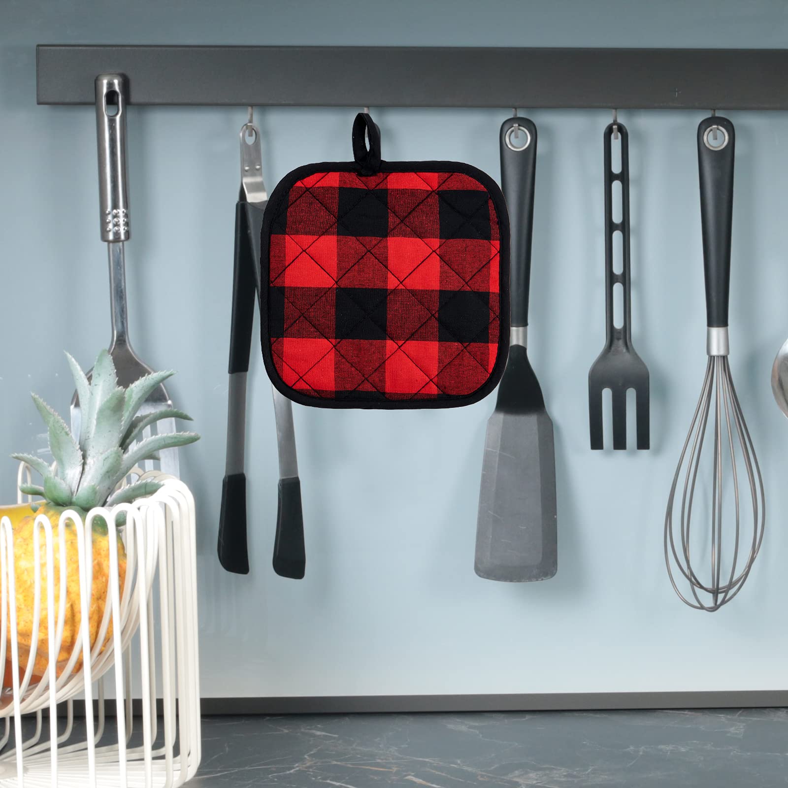 Joyhalo 4 Pack Christmas Buffalo Plaid Pot Holders - Heat Resistant Kitchen Potholders for Cooking, Baking & Holiday Decor - Perfect for Hot Dishes, Oven Mitts & Festive Kitchen Gifts
