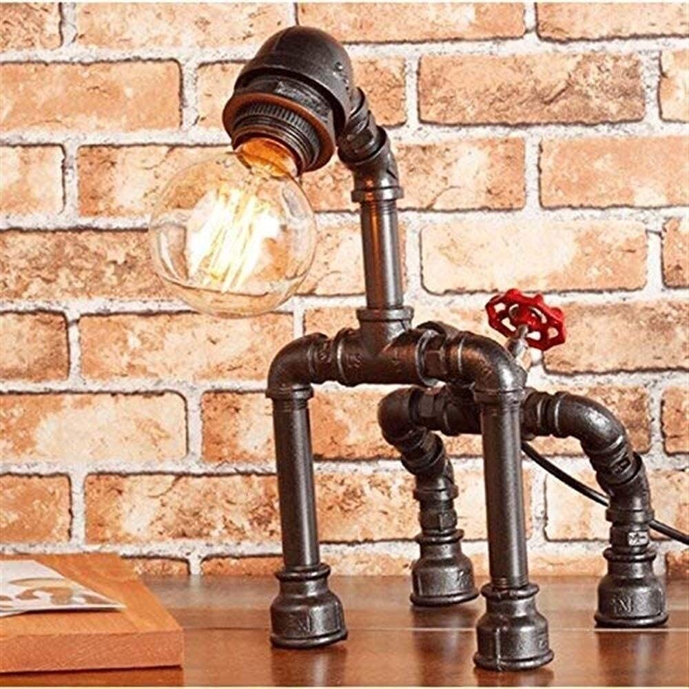 Vintage Steampunk Table Lamp - Industrial Water Pipe Desk Light with Adjustable Height (33cm) for Home, Office, Bar & Cafe Decor | Silver Black Finish | Perfect for Bedroom, Living Room & Hotel Ambience