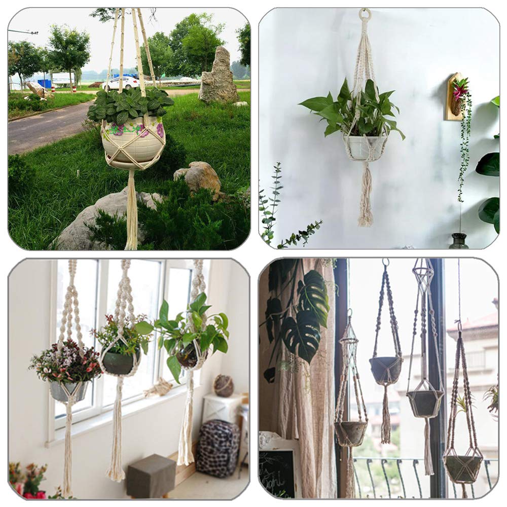 Handmade Macrame Plant Hangers 4 Pack - Indoor Outdoor Hanging Planter Basket with 4 Hooks for Flower Pots - Perfect for Home Decor, Patio, Garden & Boho Style Rooms