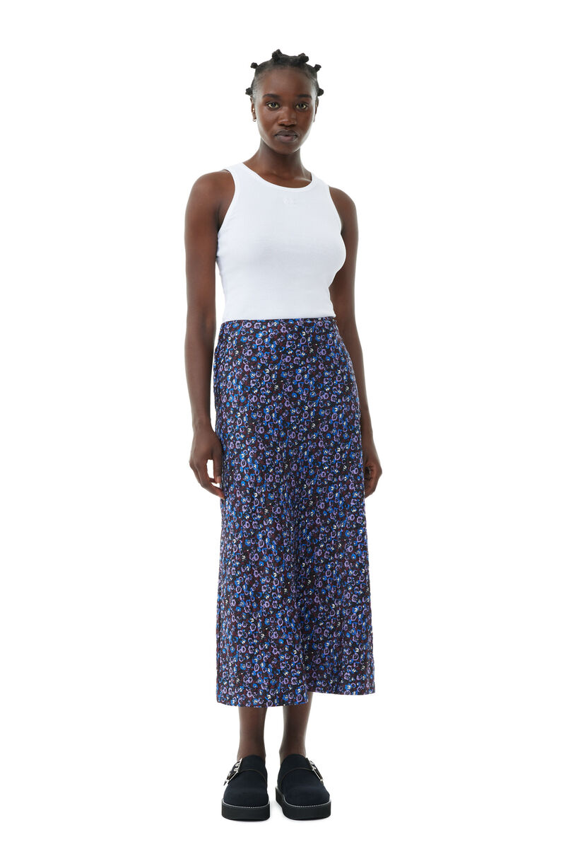 Floral Crinkled Satin Midi Skirt for Women - Elegant Black High Waist Pleated Skirt - Perfect for Spring Summer Outfits, Date Nights & Office Wear