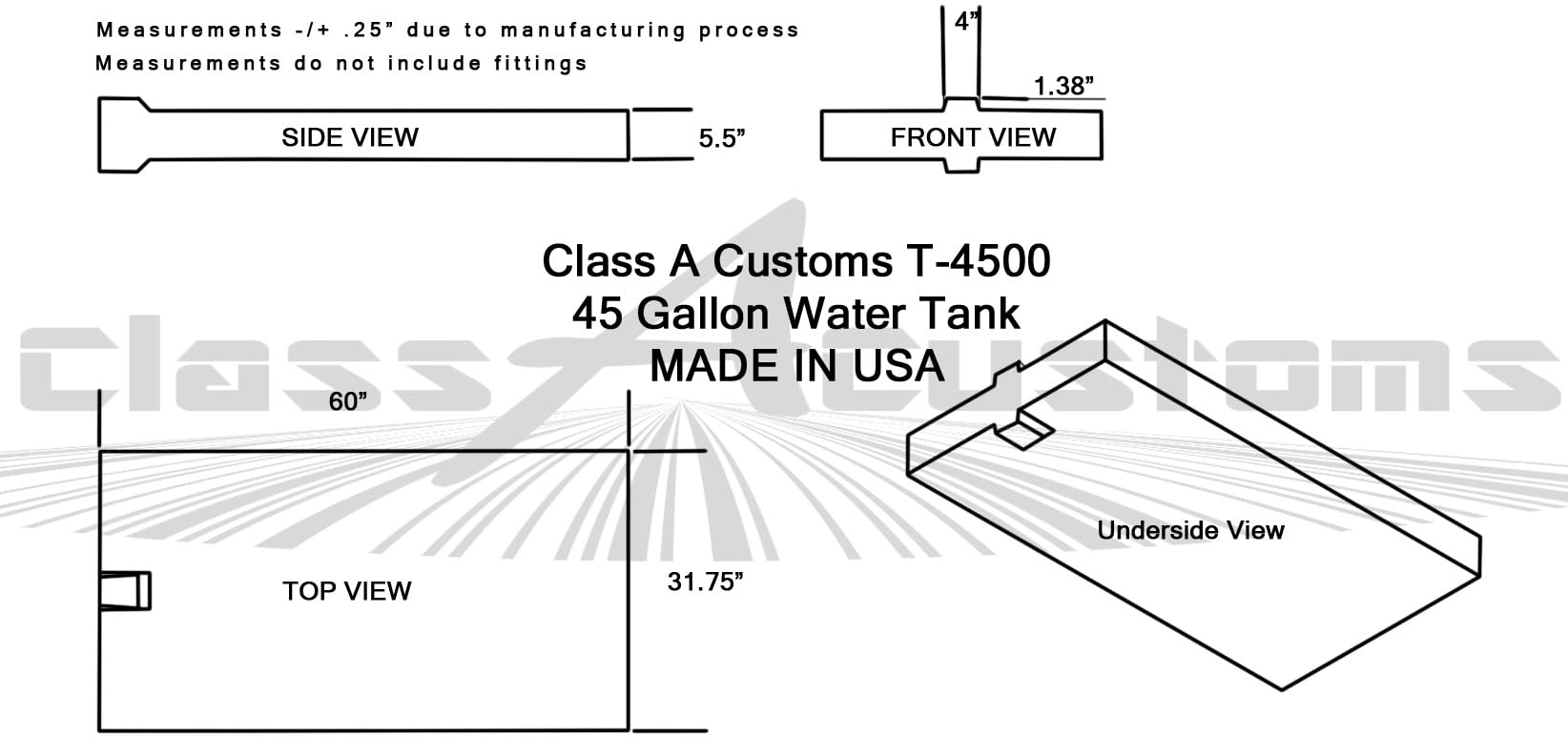 45 Gallon RV Fresh Water Holding Tank - T-4500KZ | Class A Customs | Made in USA | Food Truck, Concession, Camper Water Storage Solution | Durable & Reliable for Outdoor Adventures