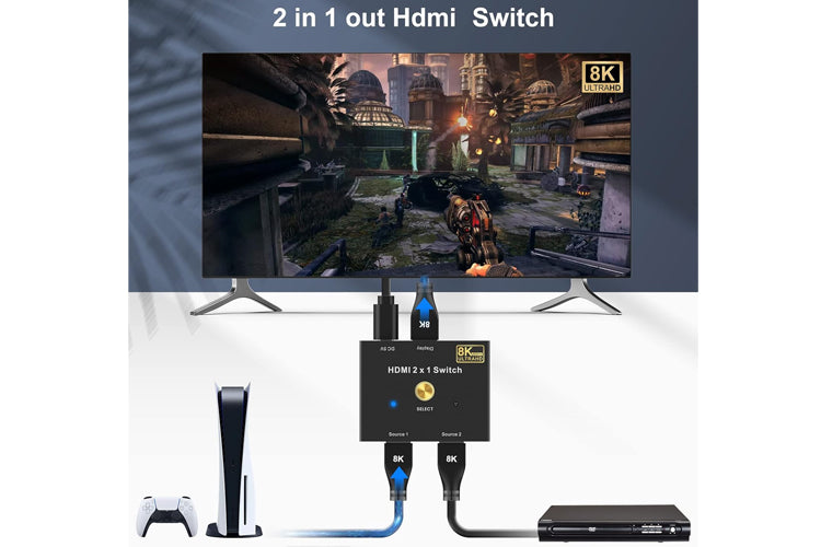 1Mii H2Pro 8K HDMI Switch and Splitter - 2 in 1 Out, 4K@120Hz, HDR, HDCP 2.2 - for Gaming Consoles, Home Theater, and Multi-Screen Setups