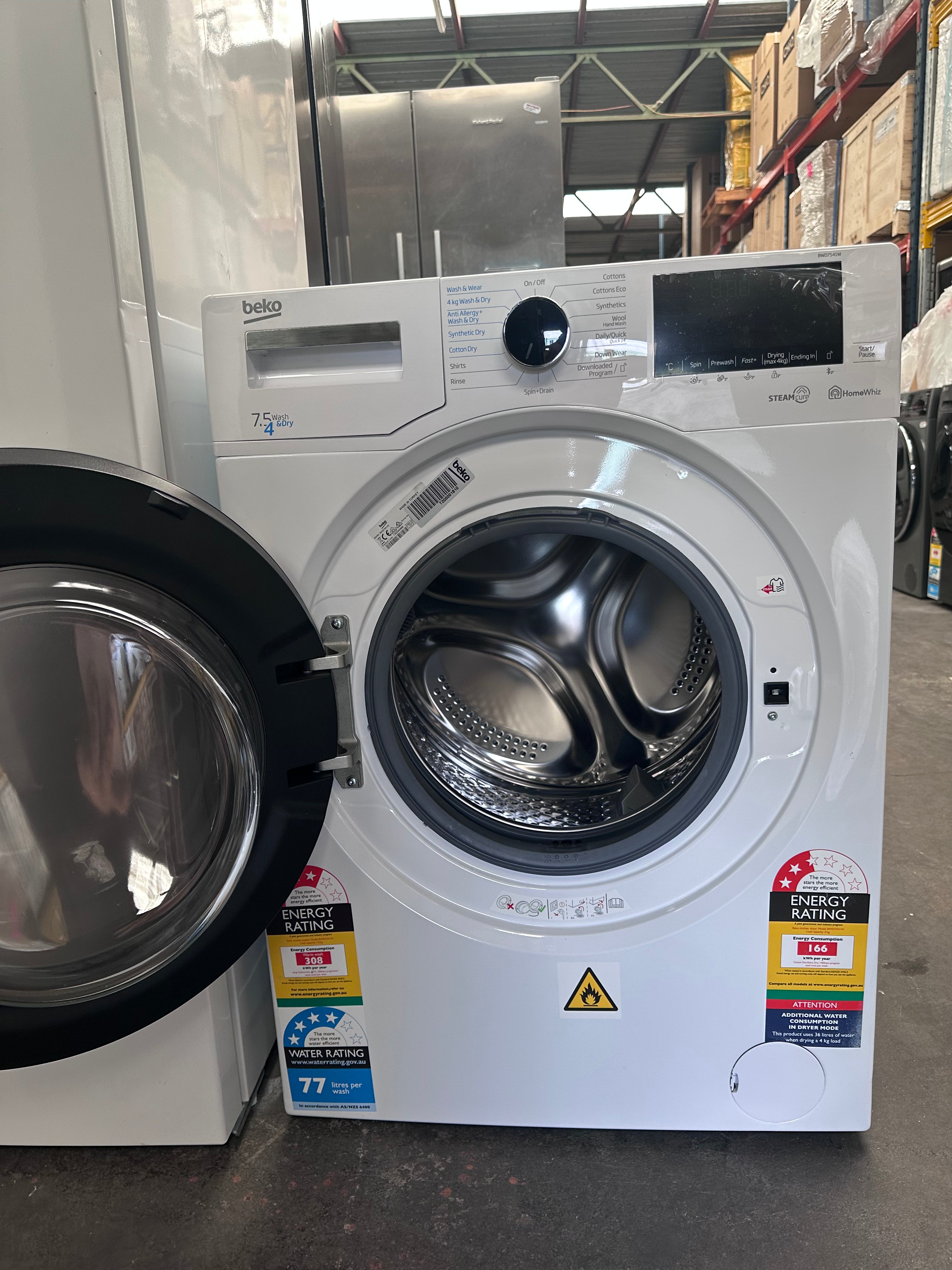 Beko 7.5kg/4kg Washer Dryer Combo with SteamCure - BWD7541W [Factory Second] - Compact Laundry Solution for Apartments & Small Spaces