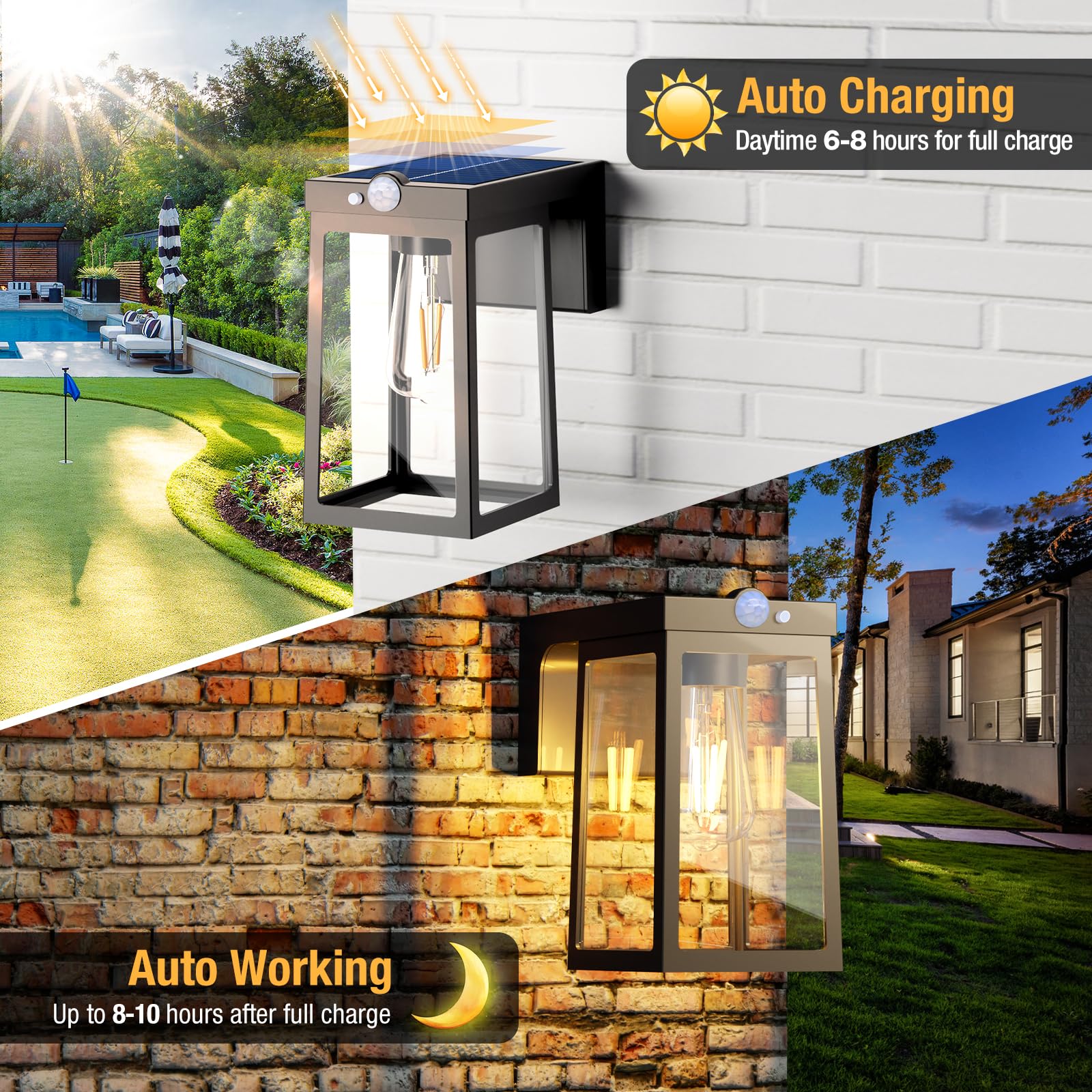 2 Pack Solar Motion Sensor Wall Lights - Waterproof Outdoor Solar Porch Lights with Dusk to Dawn & 2 Brightness Modes for House, Front Door, Patio, Fence, Garden & Yard Security Lighting