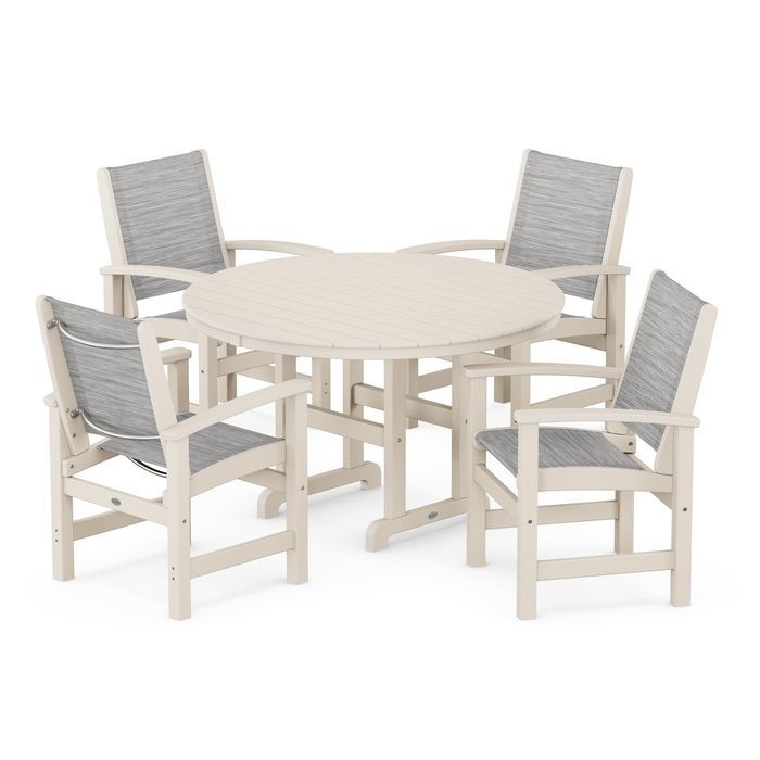 POLYWOOD Coastal 5-Piece Round Farmhouse Dining Set - Outdoor Patio Furniture for Backyard, Poolside & Beach House Dining