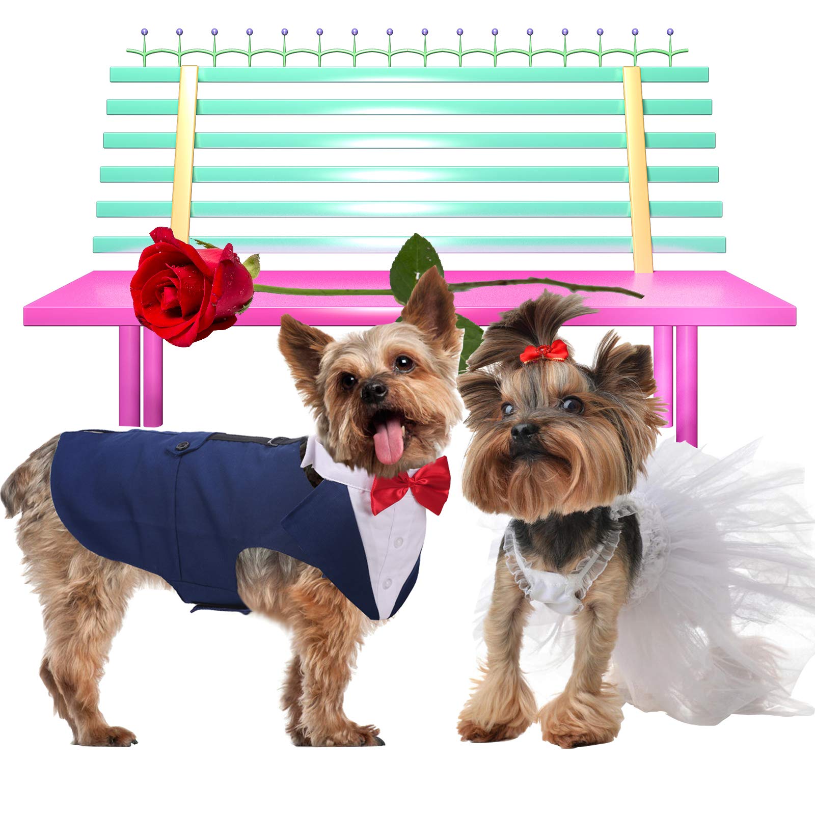 QBLEEV Dog Tuxedo for Large Dogs - Formal Dog Suit with Bow Tie & Bandana Set | Wedding, Halloween, Christmas & Birthday Party Costume | Blue | Perfect for Special Occasions & Cosplay Events
