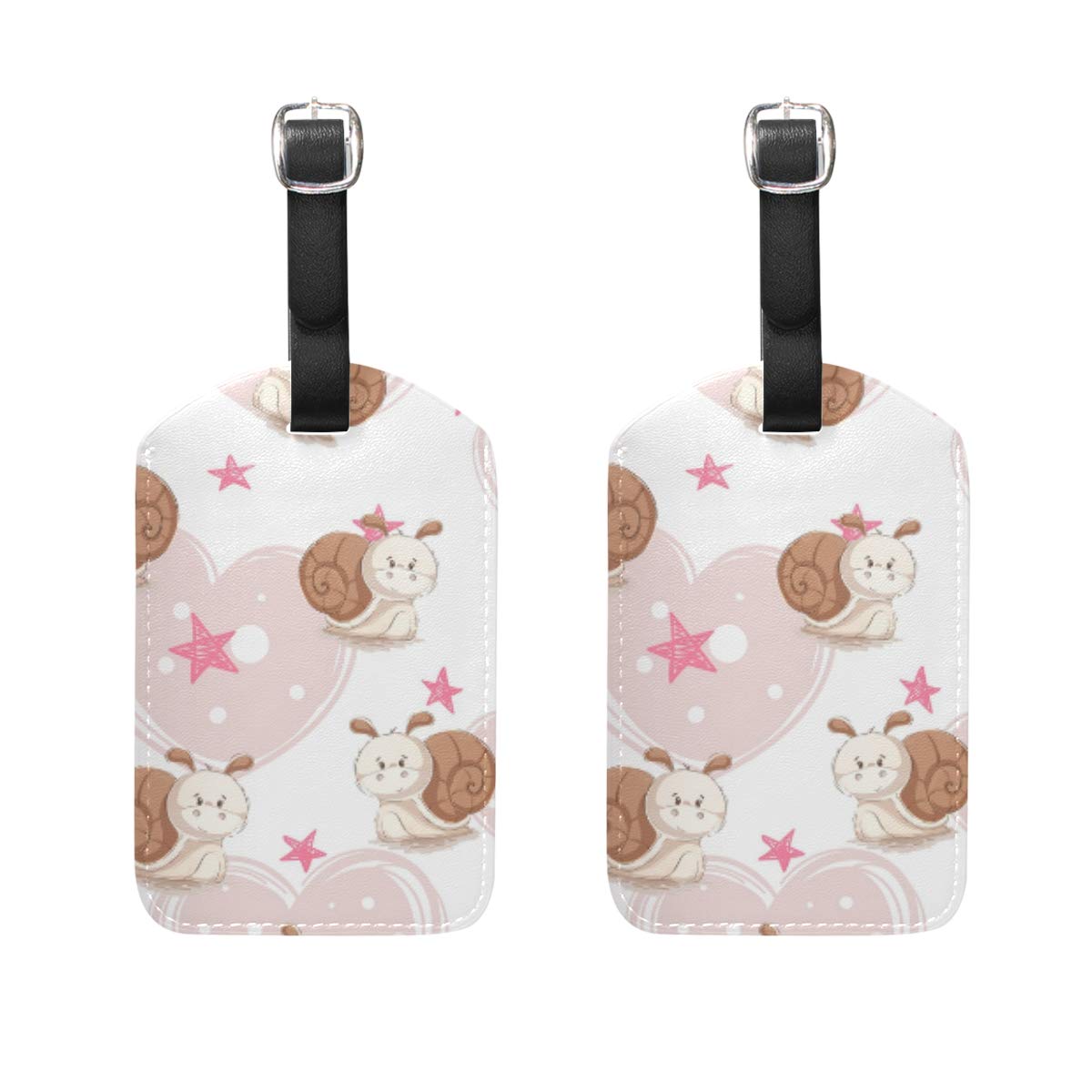2 Pack Cute Cartoon Snail Luggage Tags - PU Leather ID Labels with Privacy Cover for Suitcases, Travel Bags & Backpacks - Perfect for Air Travel, Vacation & Business Trips
