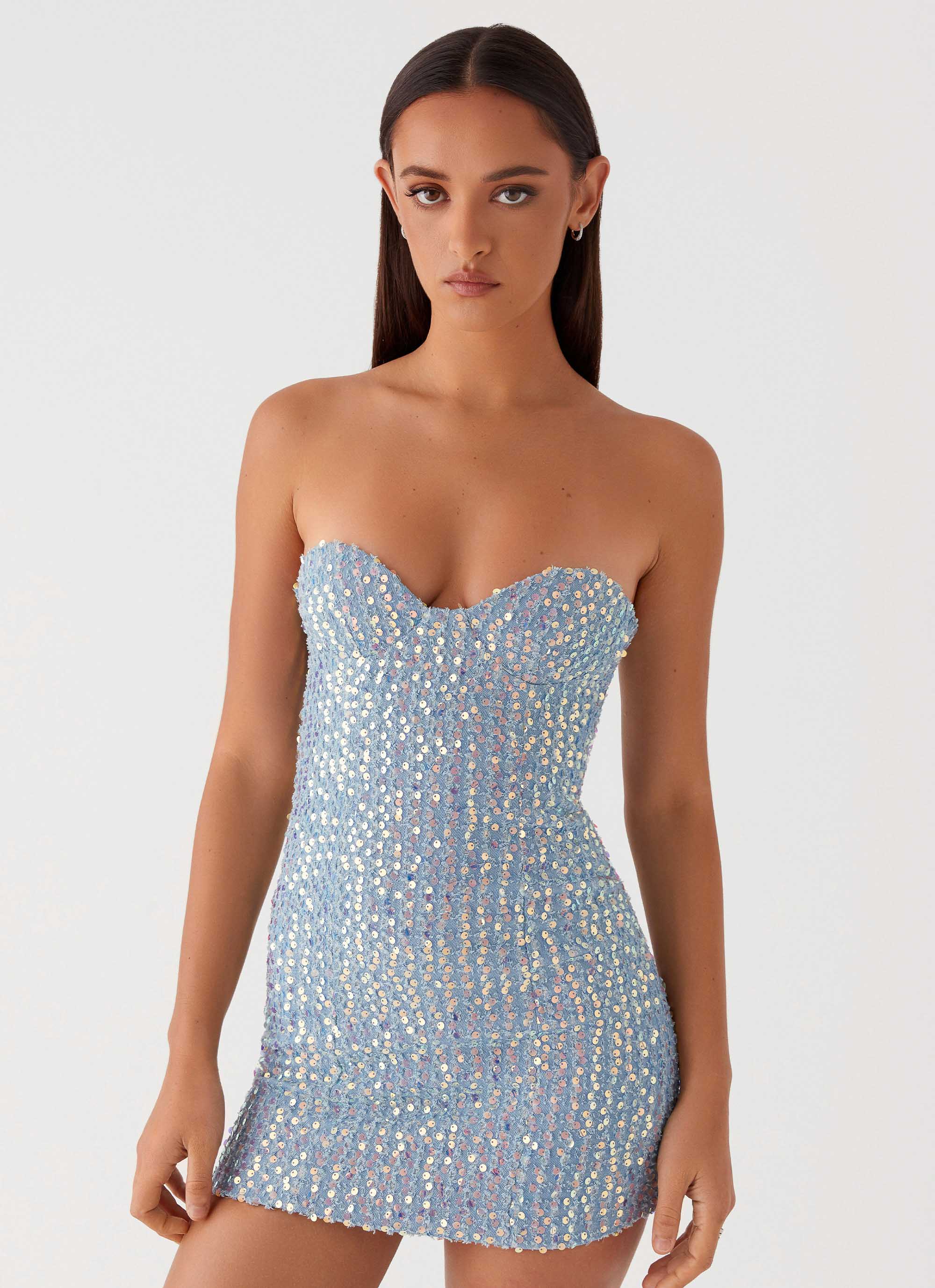 Disturbia Sequin Mini Dress - Sparkling Denim Party Dress for Women | Perfect for Night Out, Club Wear, and Special Occasions